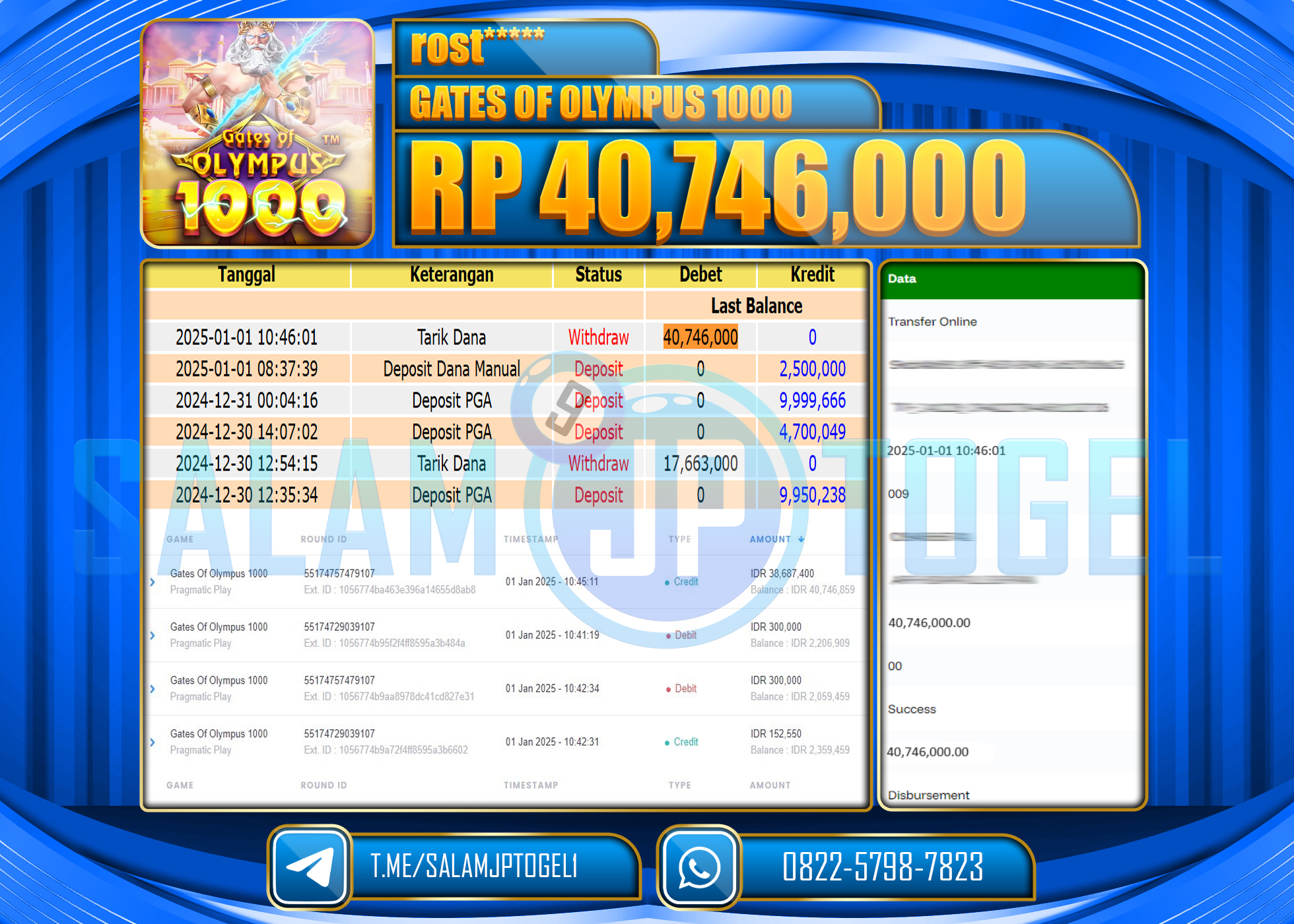 SALAMJPTOGEL MENANG SLOT PRAGMATIC GATES OF OLYMPUS 1000 Rp.40,746,000 LUNAS