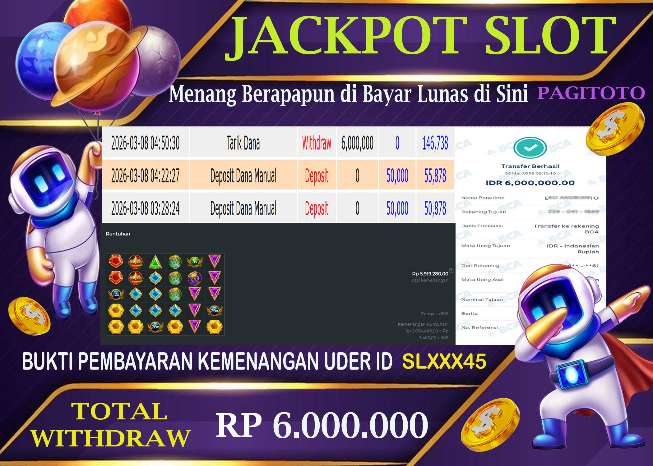HAPPY JACKPOT MEMBER PAGITOTO SLOT GATES OF OLYMPUS 1000 Rp  6.000.000-, - LUNAS