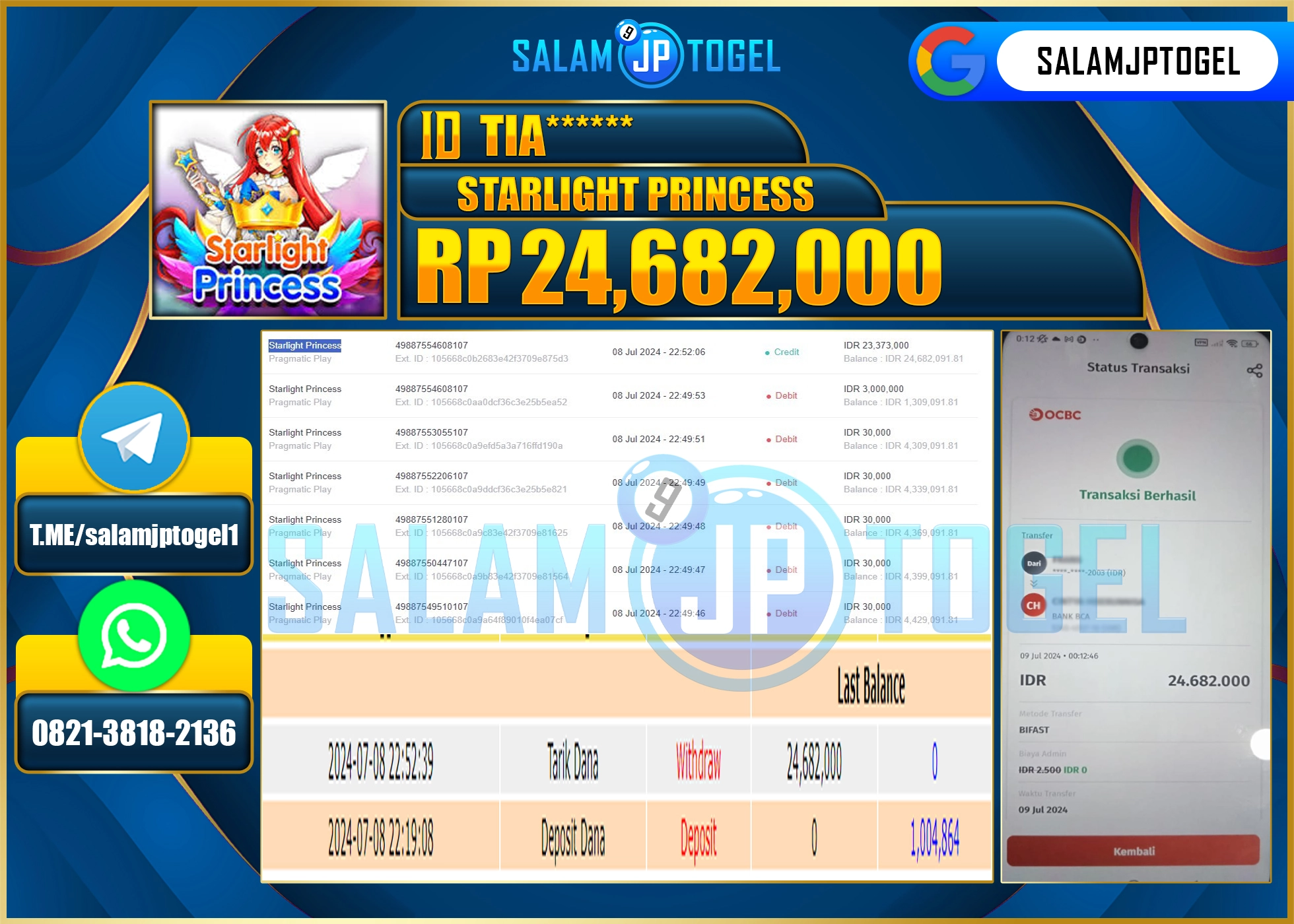 SALAMJPTOGEL MENANG Starlight Princess RP. 24,682,000.,LUNAS