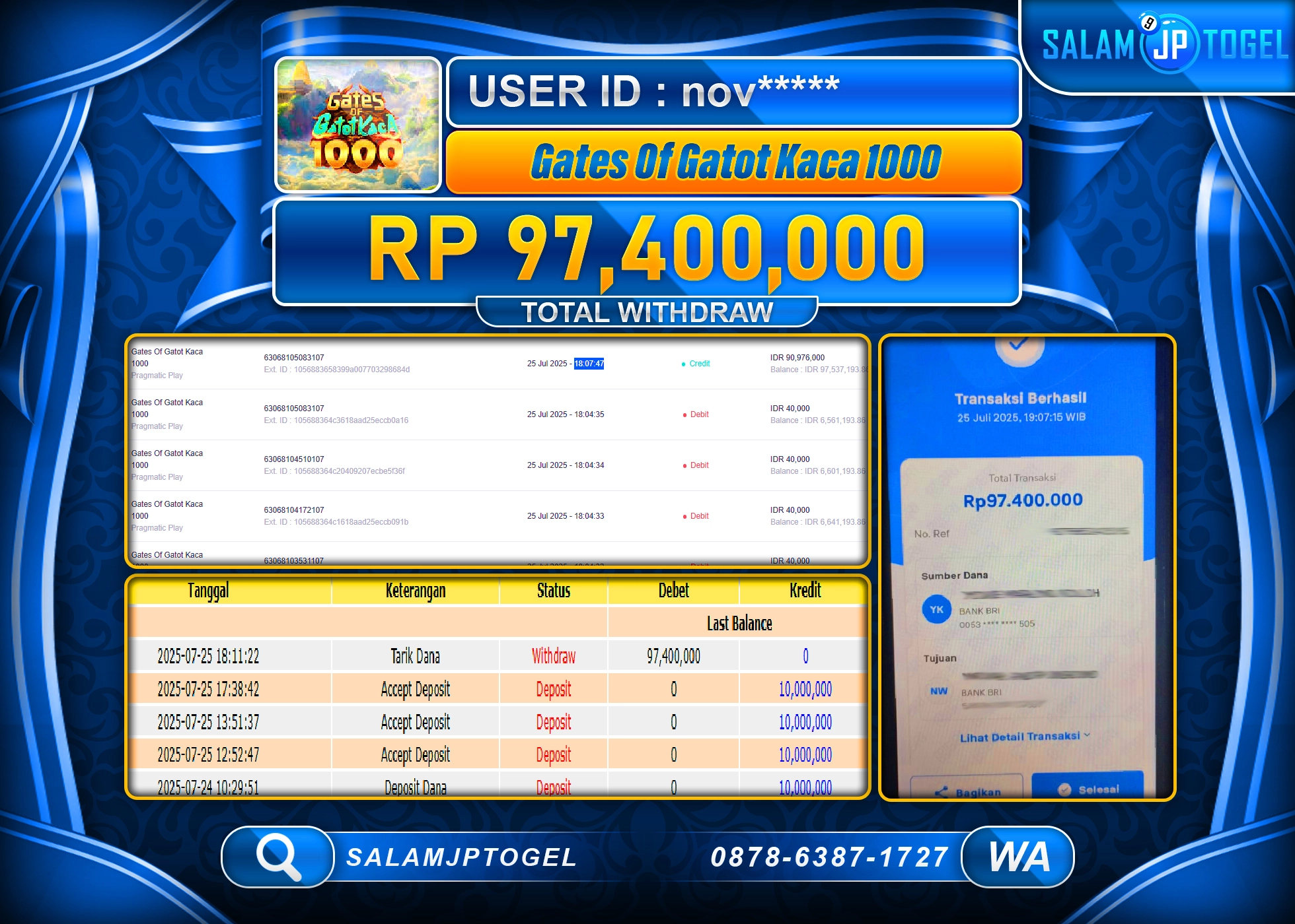 SALAMJPTOGEL MENANG Gates Of Gatot Kaca 1000 Rp.97,400,000