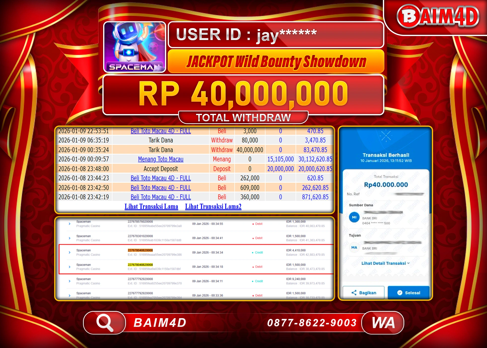 BAIM4D JACKPOT  SLOT WILD BOUNTY SHOWDOWN Rp.40,000,000 - LUNAS