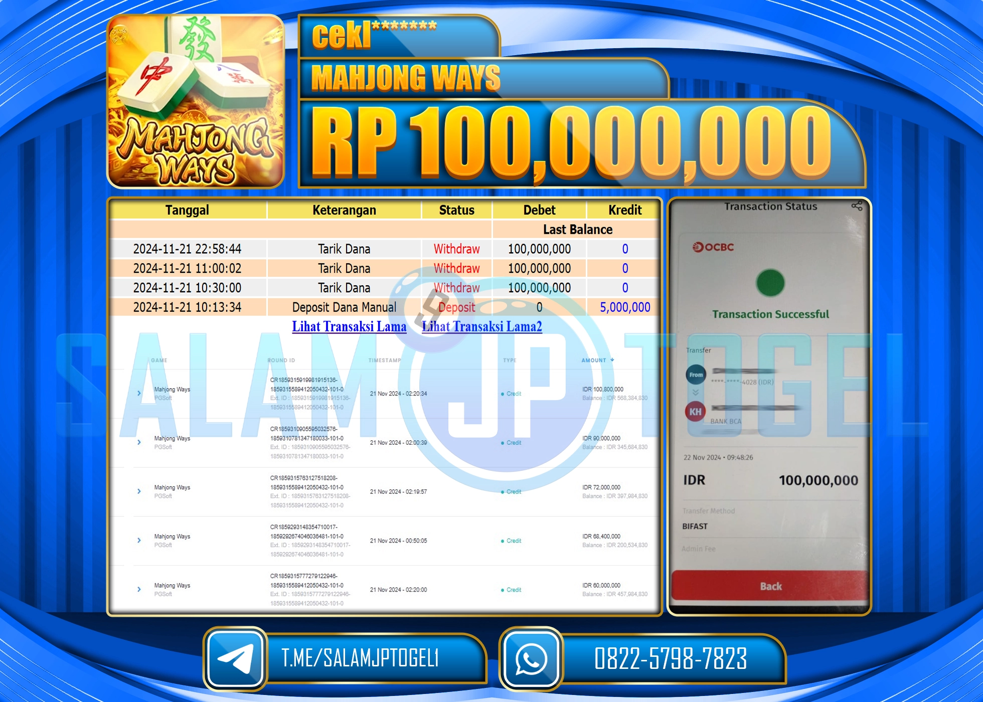 SALAMJPTOGEL MENANG SLOT MAHJONG WAYS 2 RP. 100,000,000 LUNAS