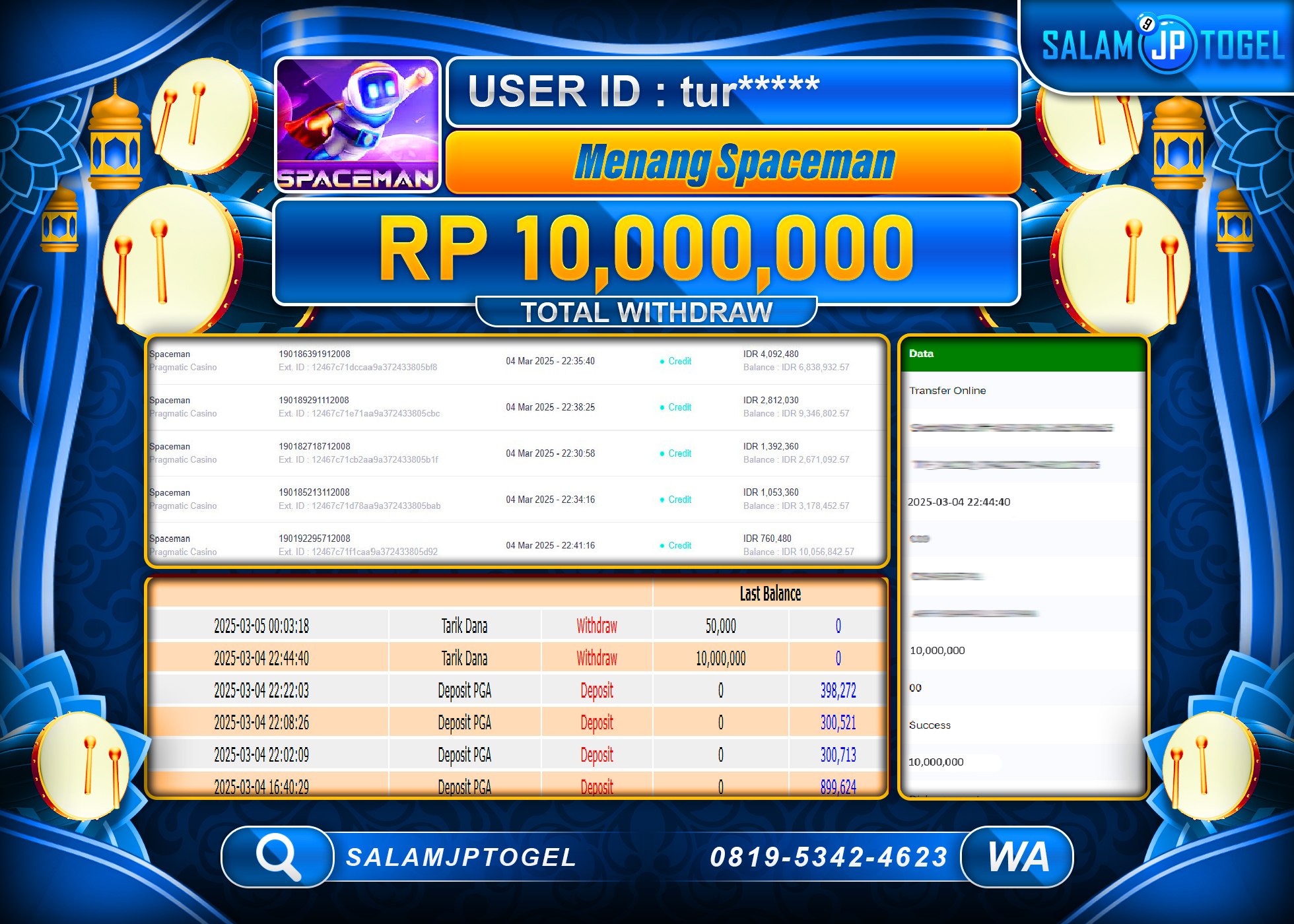 SALAMJPTOGEL MENANG SPACEMAN Rp. 10,000,000 LUNAS