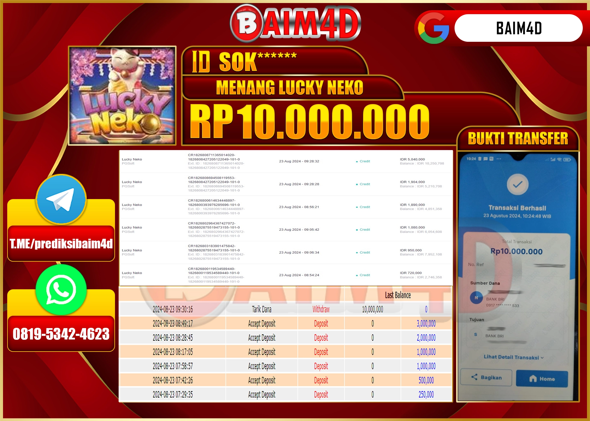 BAIM4D JACKPOT PG SOFT LUCKY NEKO Rp.10.000,000.- LUNAS