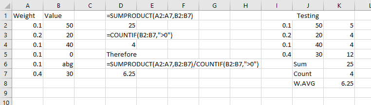 Weighted Average Ignore Zero text Excel