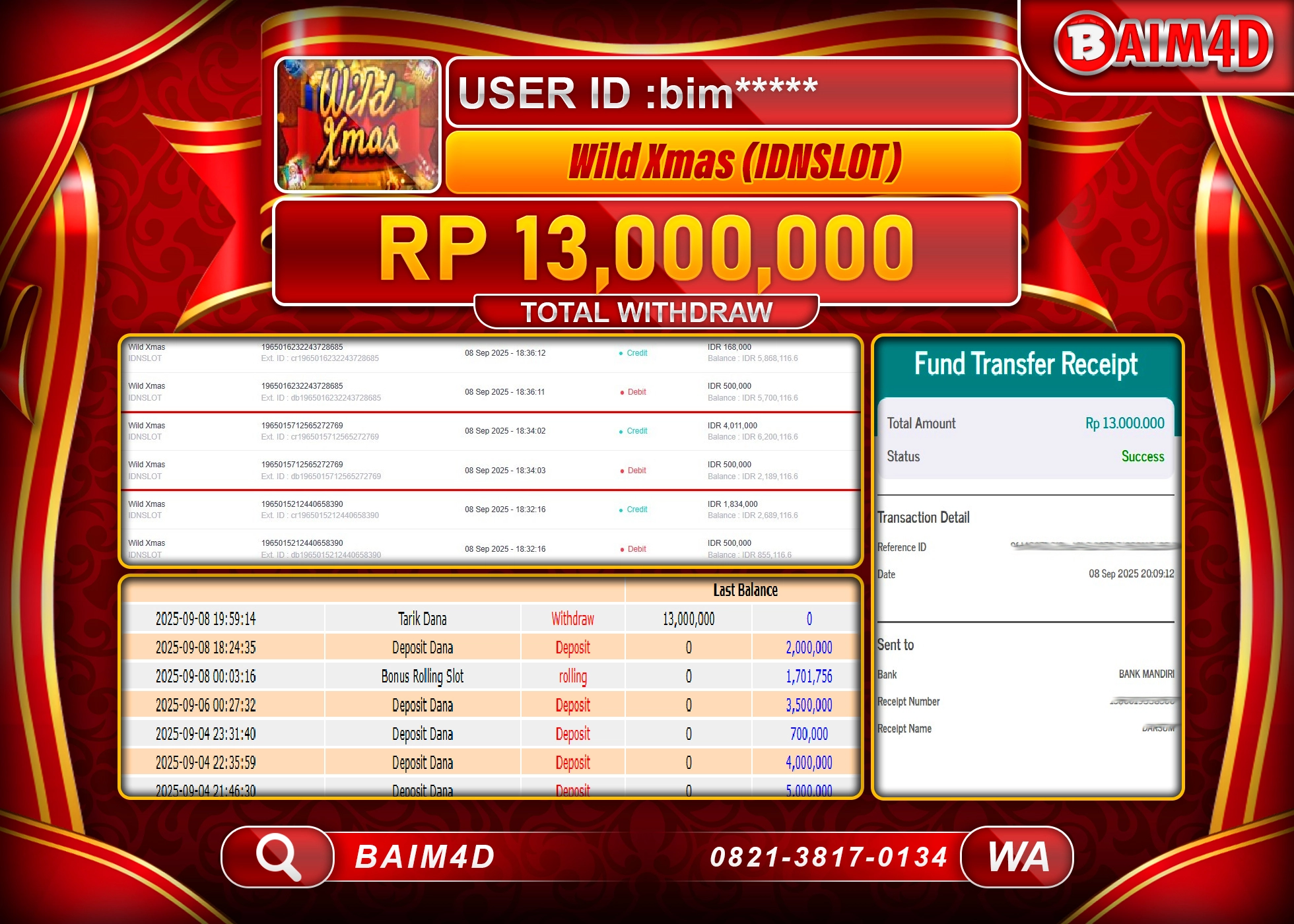 BAIM4D JACKPOT SLOT WILD XMAS - IDN SLOT Rp.13,000,000.- LUNAS