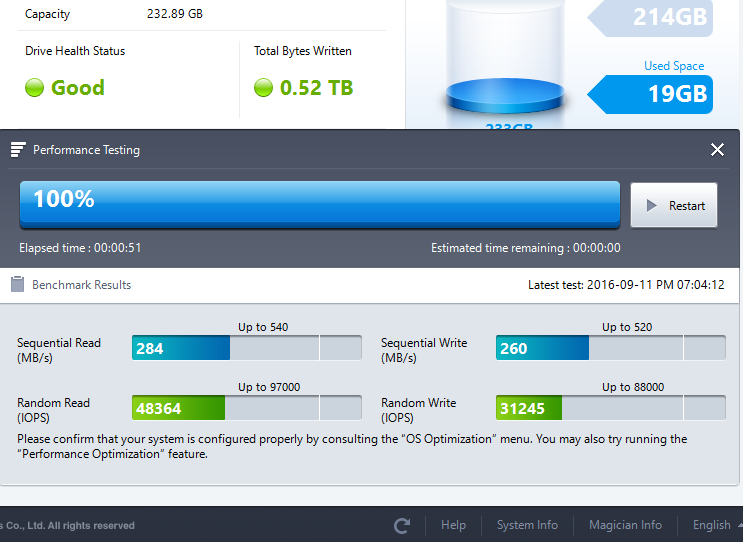 My Samsung 850 Evo is using only 50% of it's writing and reading speed ...