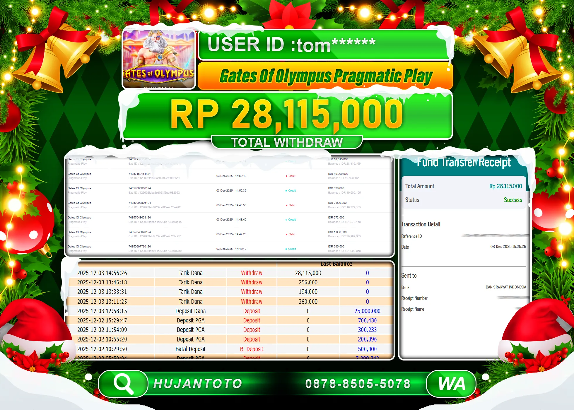 HUJANTOTO - BUKTI JACKPOT MENANG SLOT GATES OF OLYMPUS   Rp.28,115,000 - TERBAYAR LUNAS