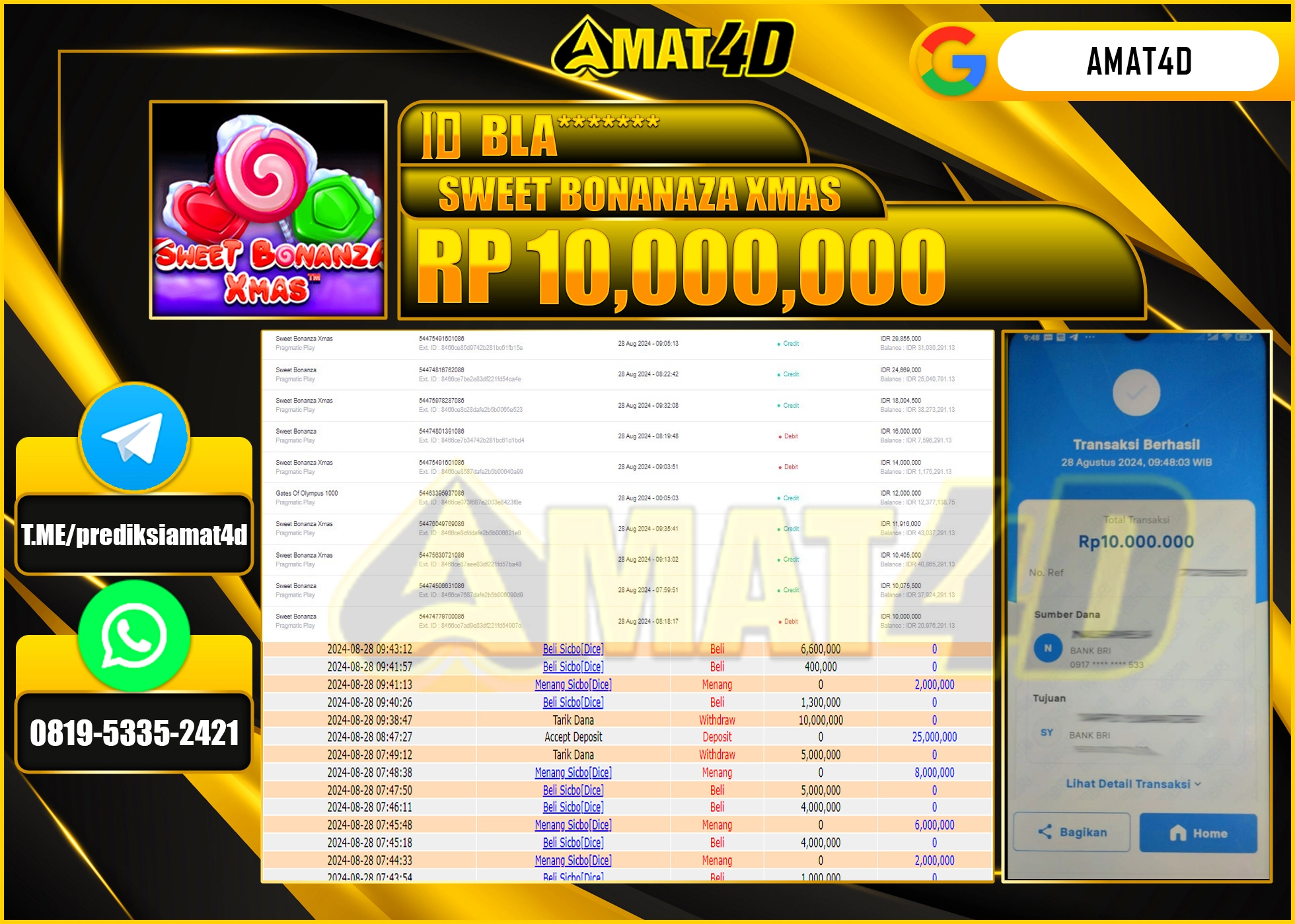 AMAT4D JACKPOT SLOT SWEET BONANZA XMAS Rp.10.000.000 BERHASIL DI BAYAR LUNAS