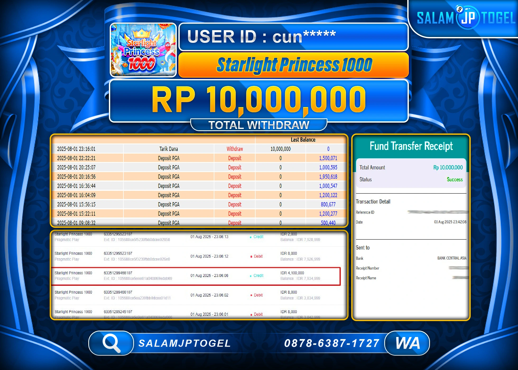 SALAMJPTOGEL MENANG STARLIGHT PRINCESS 1000  Rp.10,000,000