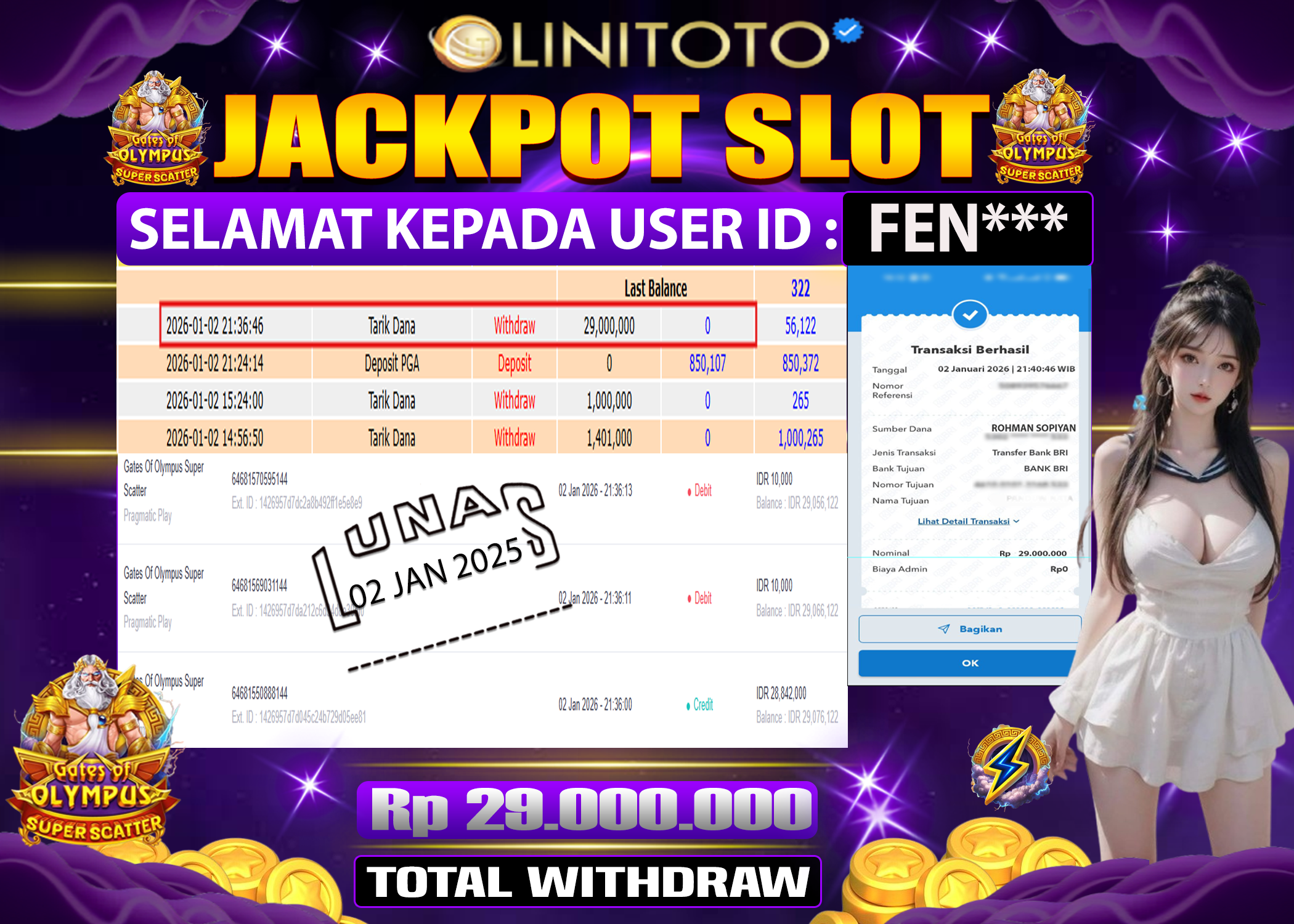 LINITOTO JACKPOT SLOT Gates Of Olympus Super Scatter Rp.29,000,000 - LUNAS