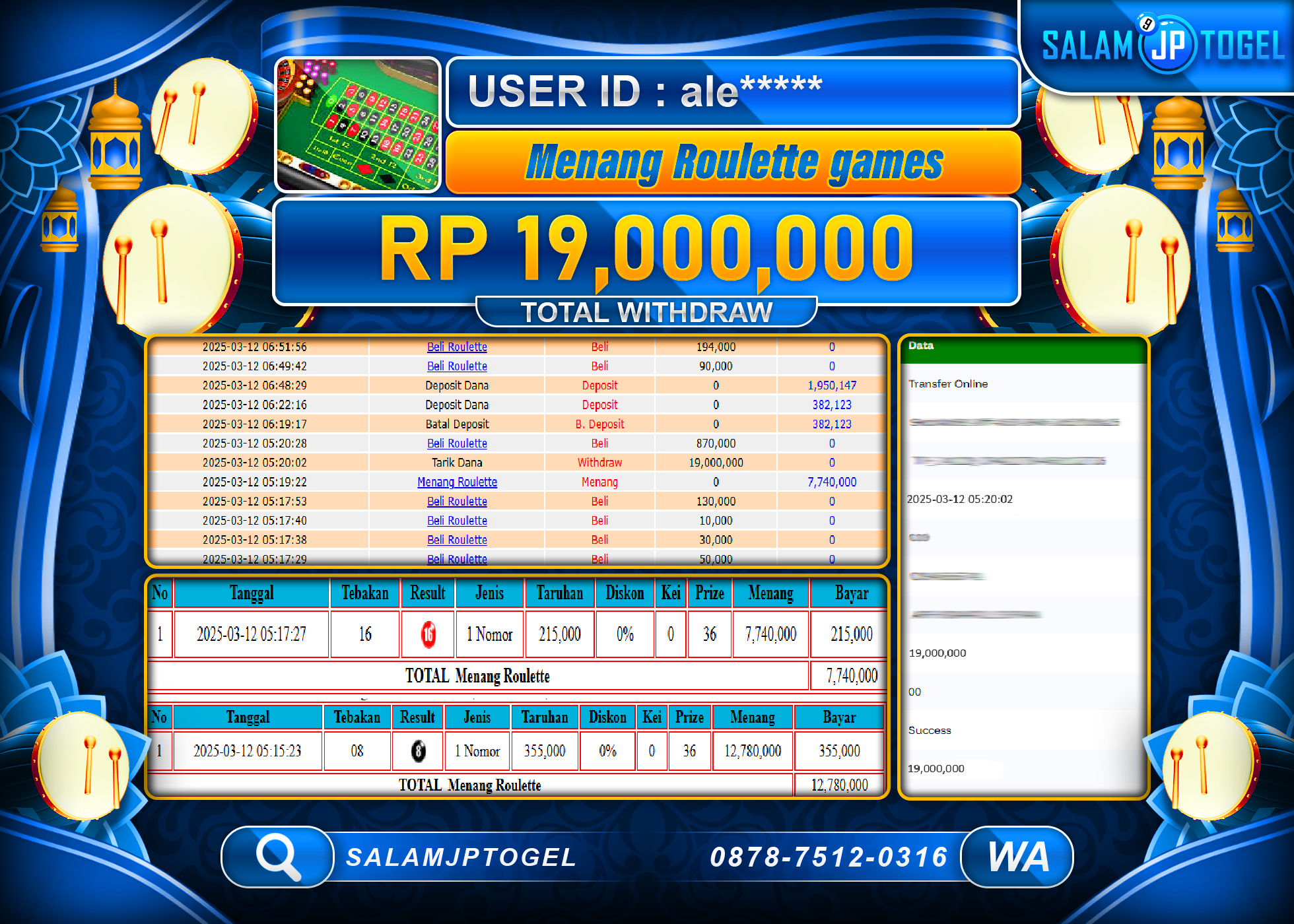 SALAMJPTOGEL MENANG ROULETTE GAMES  Rp. 19,000,000 LUNAS