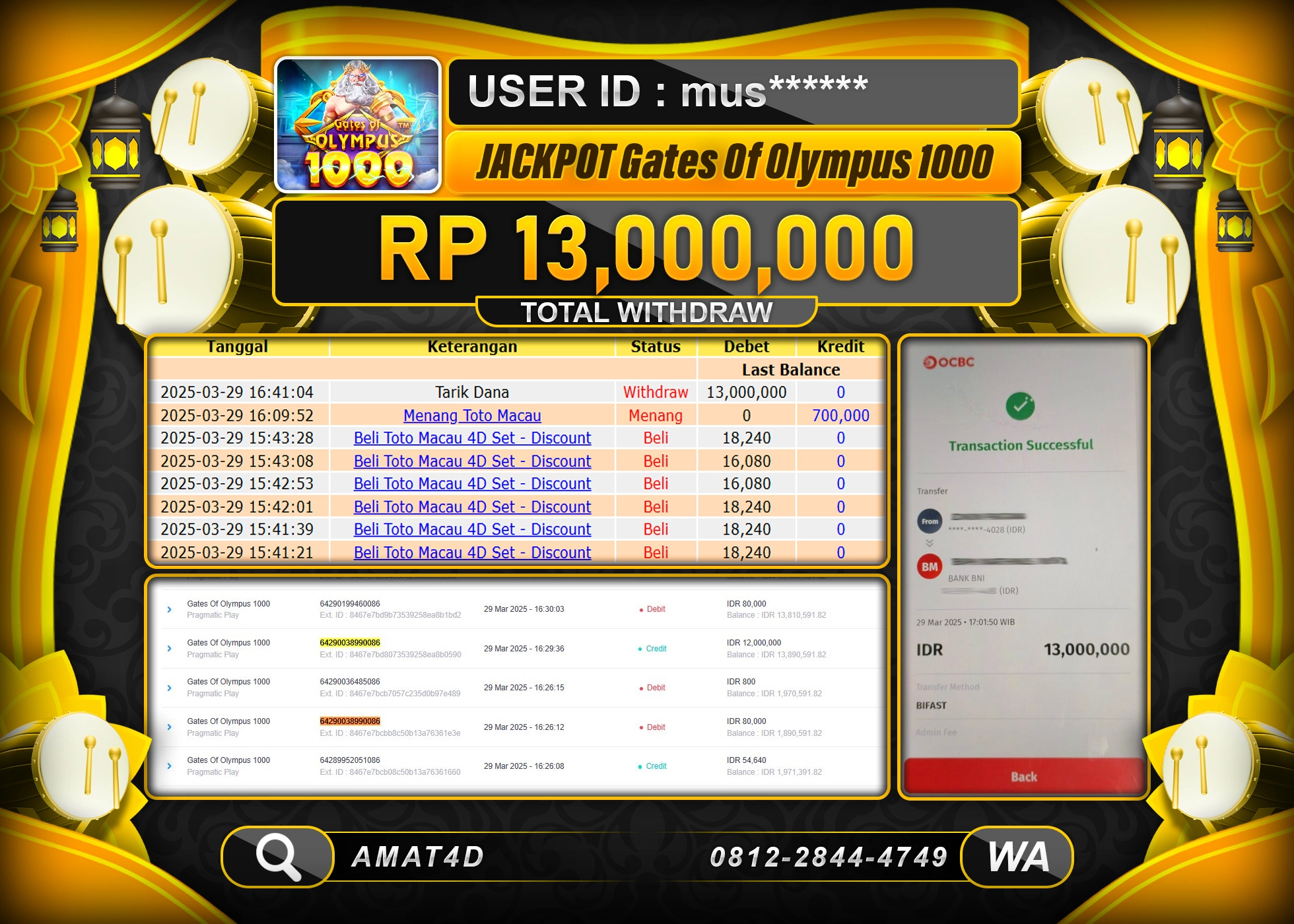 AMAT4D KEMENANGAN GATES OF OLYMPUS 1000 Rp.13.000.000 BERHASIL TERBAYAR LUNAS