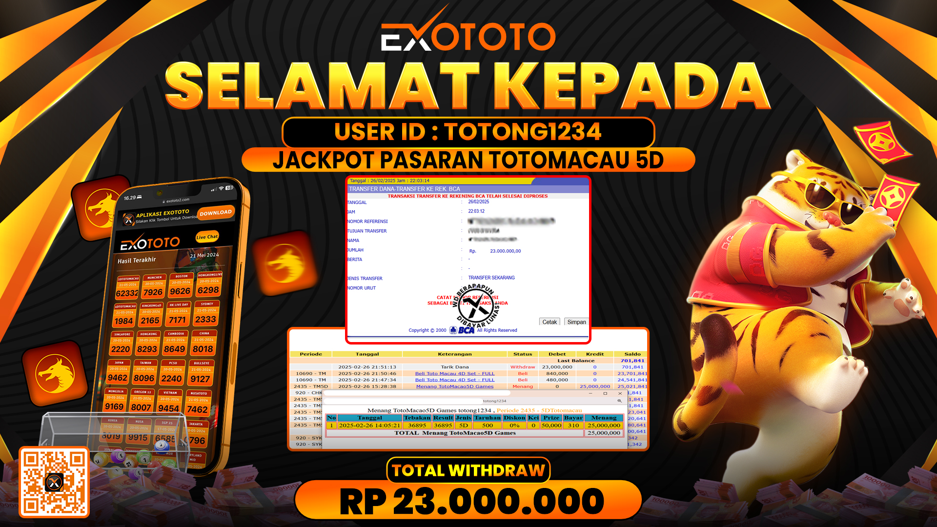 EXOTOTO JACKPOT DI PASARAN TOTOMACAU 5D RP. 23.000.000,- LUNAS
