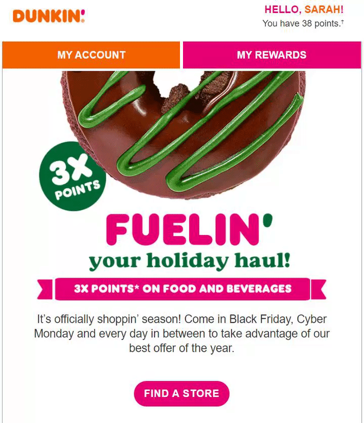 Animated Black Friday email marketing example: Dunkin'