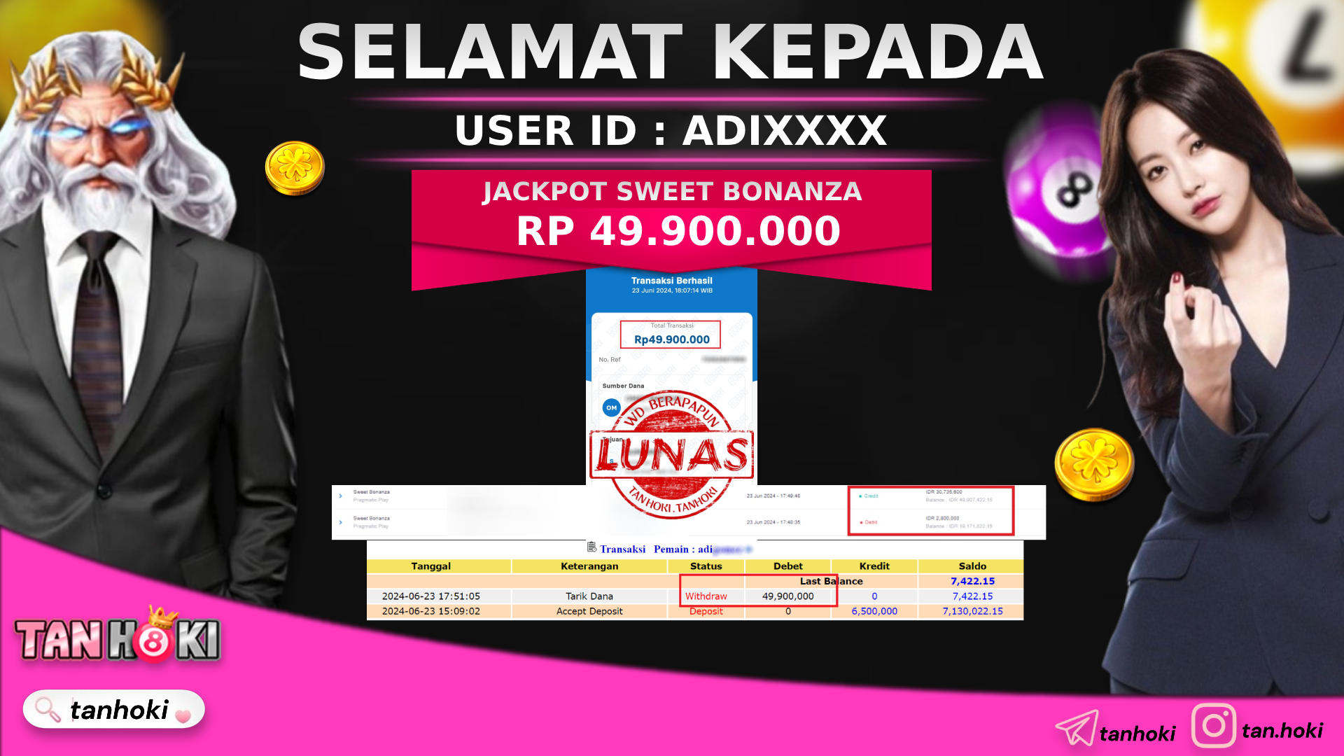 TANHOKI JACKPOT SLOT SWEET BONANZA  Rp.49.900.000,- LUNAS