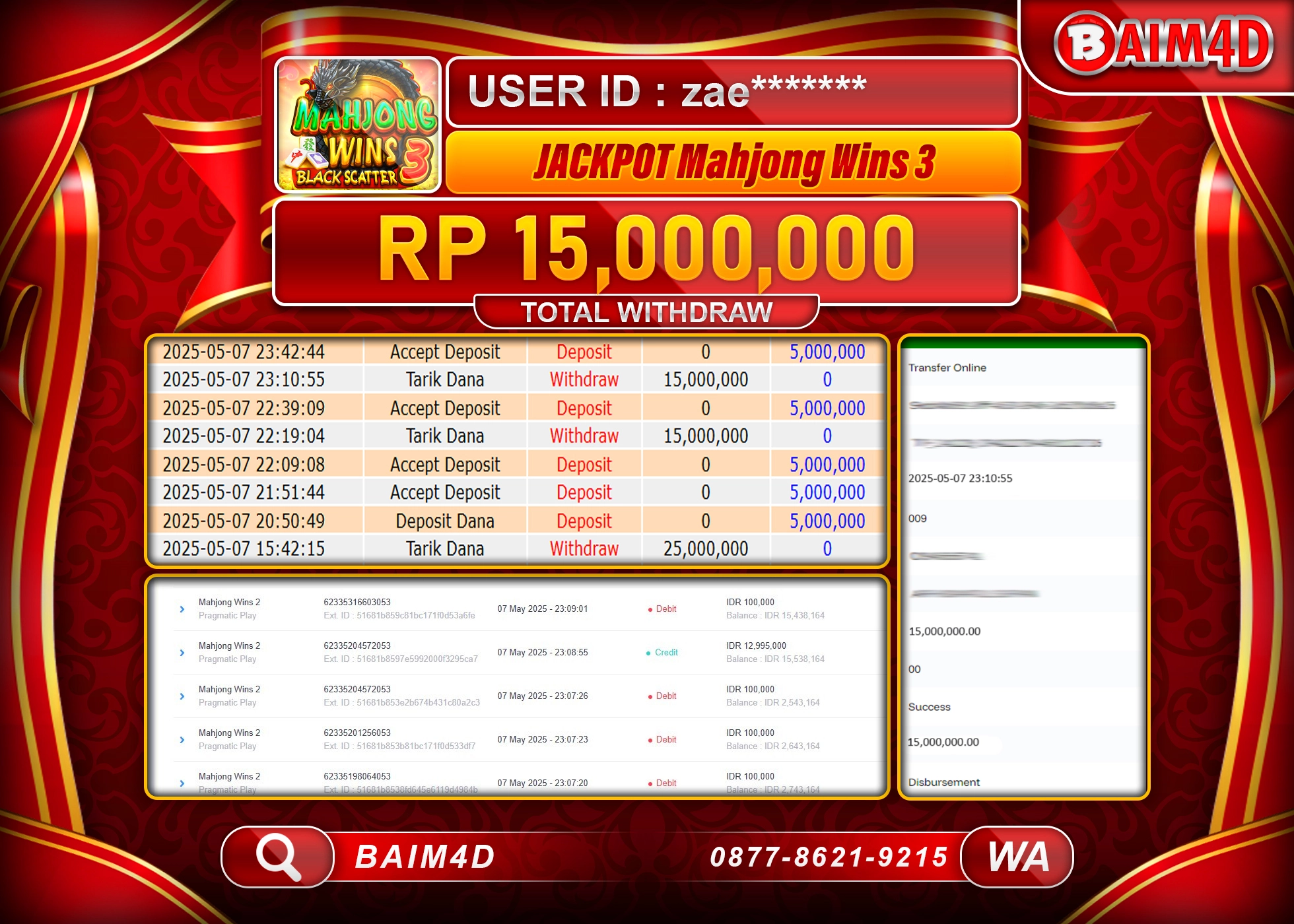 BAIM4D MENANG JACKPOT Mahjong Wins 3  Rp15,000,000 - LUNAS