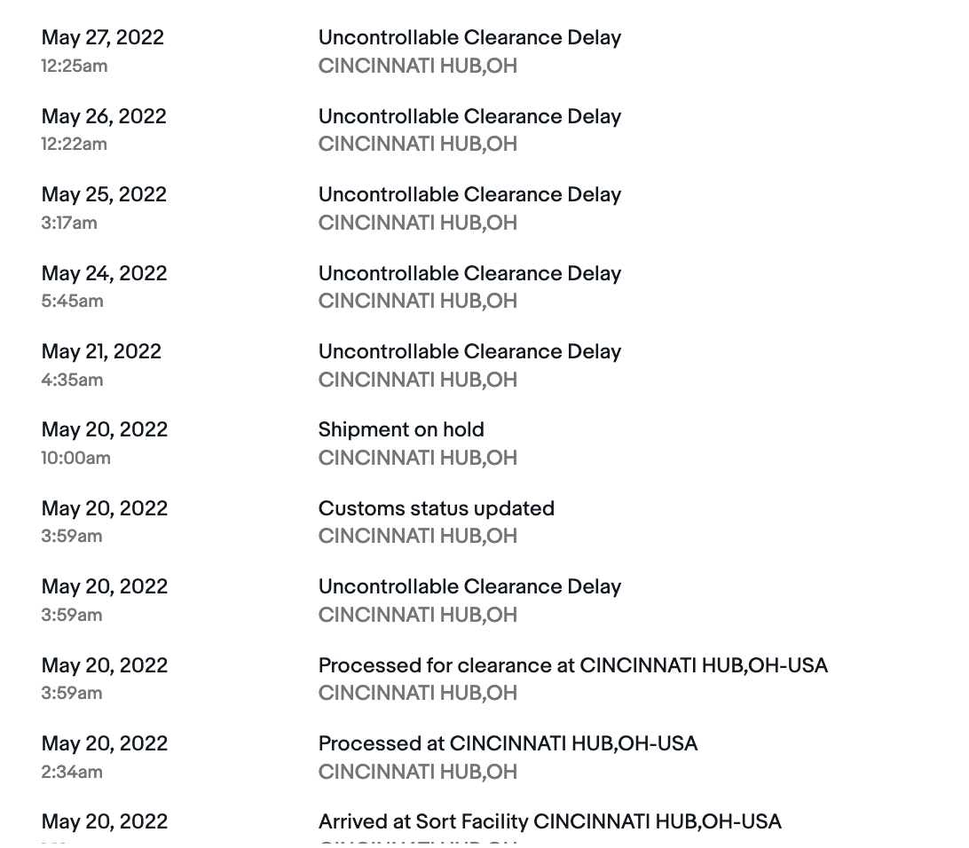 Uncontrollable clearance delay in Cincinnati. How long might this last