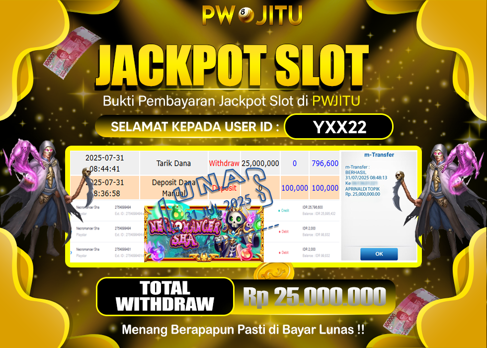 PWJITU JACKPOT SLOT NECROMANCER SHA  Rp.25.000.000,- LUNAS