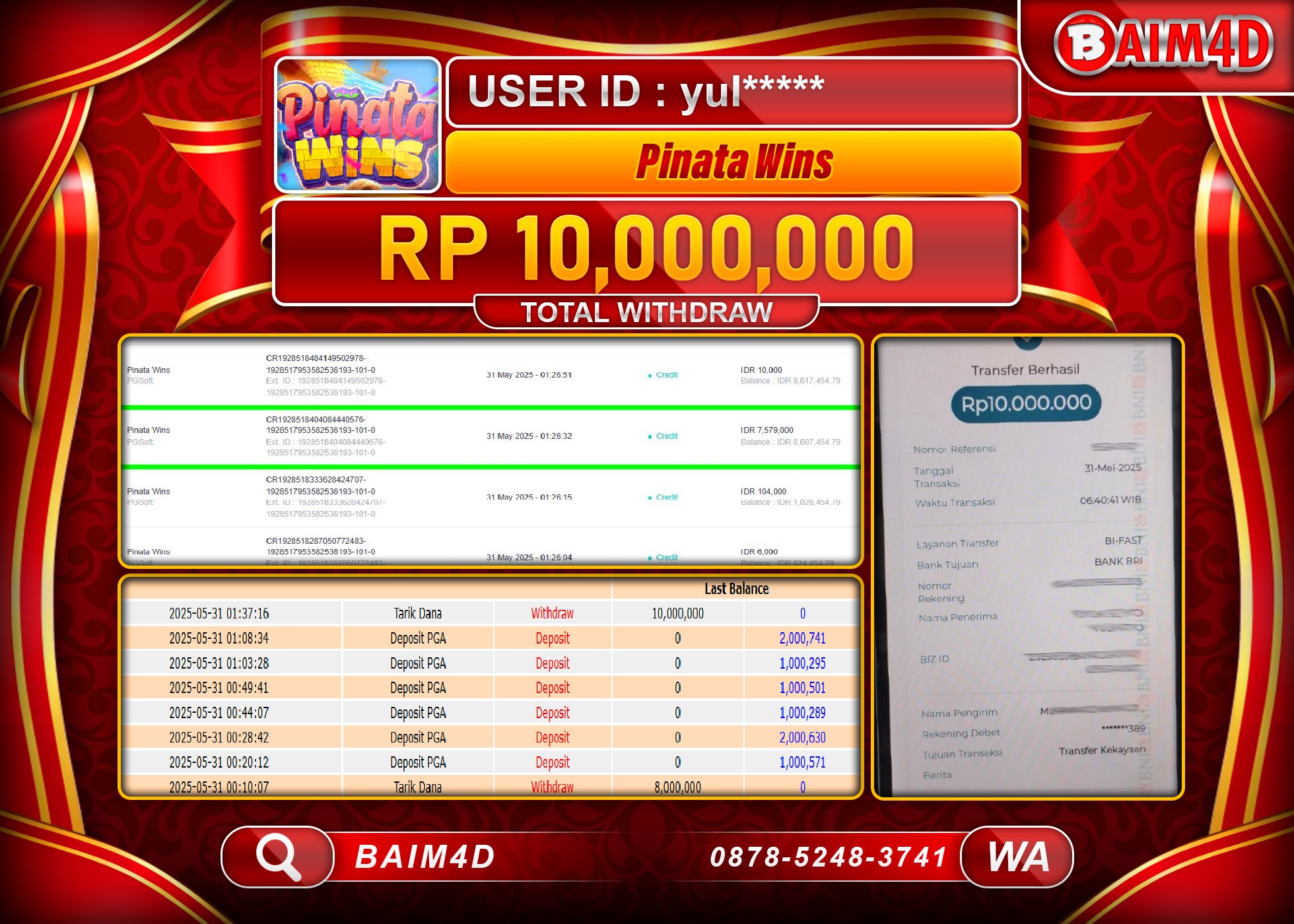 BAIM4D JACKPOT MENANG SLOT PINATA WINS Rp.10.000,000.- LUNAS