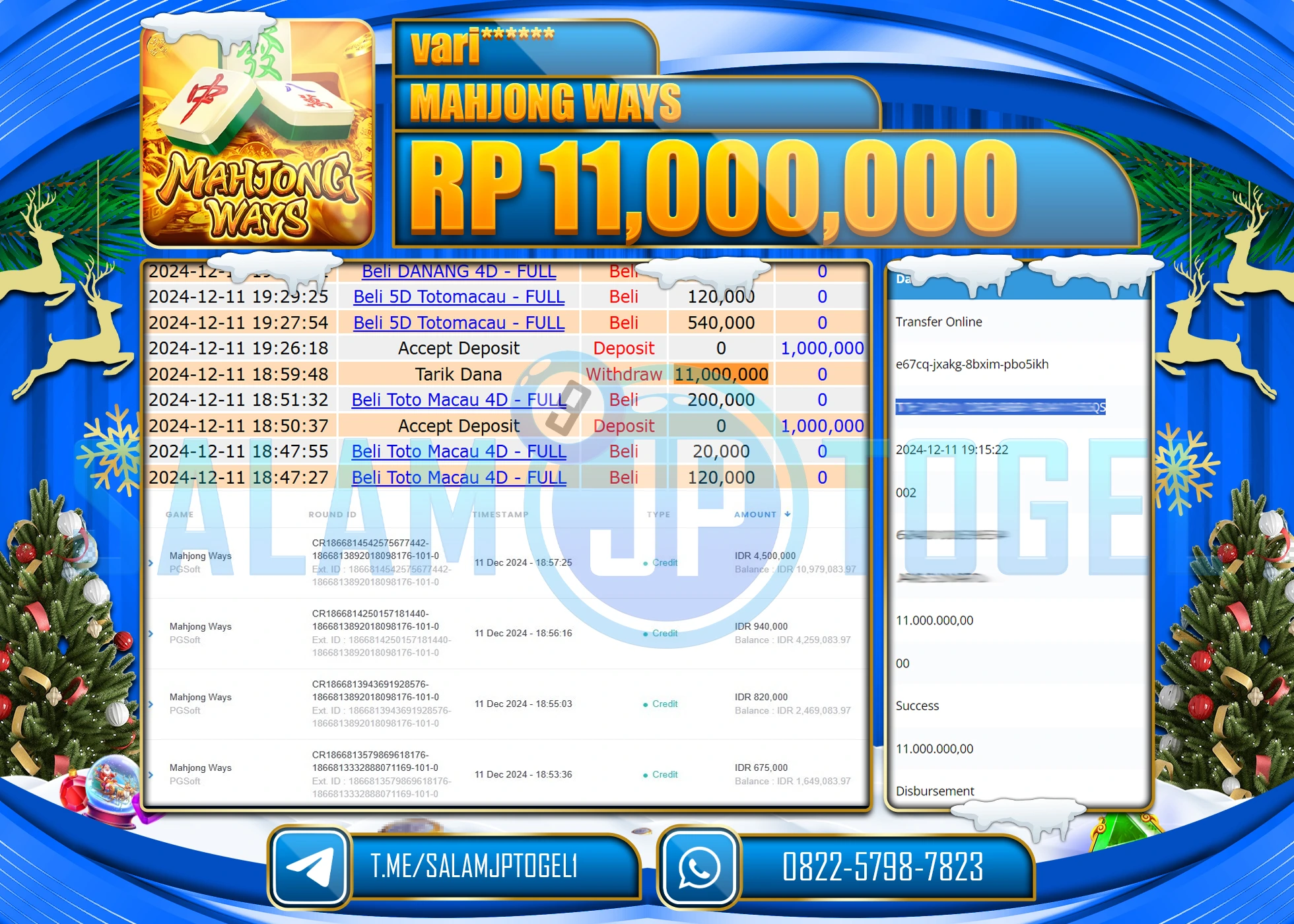 SALAMJPTOGEL MENANG SLOT MAHJONG WAYS Rp.11,000,000 LUNAS