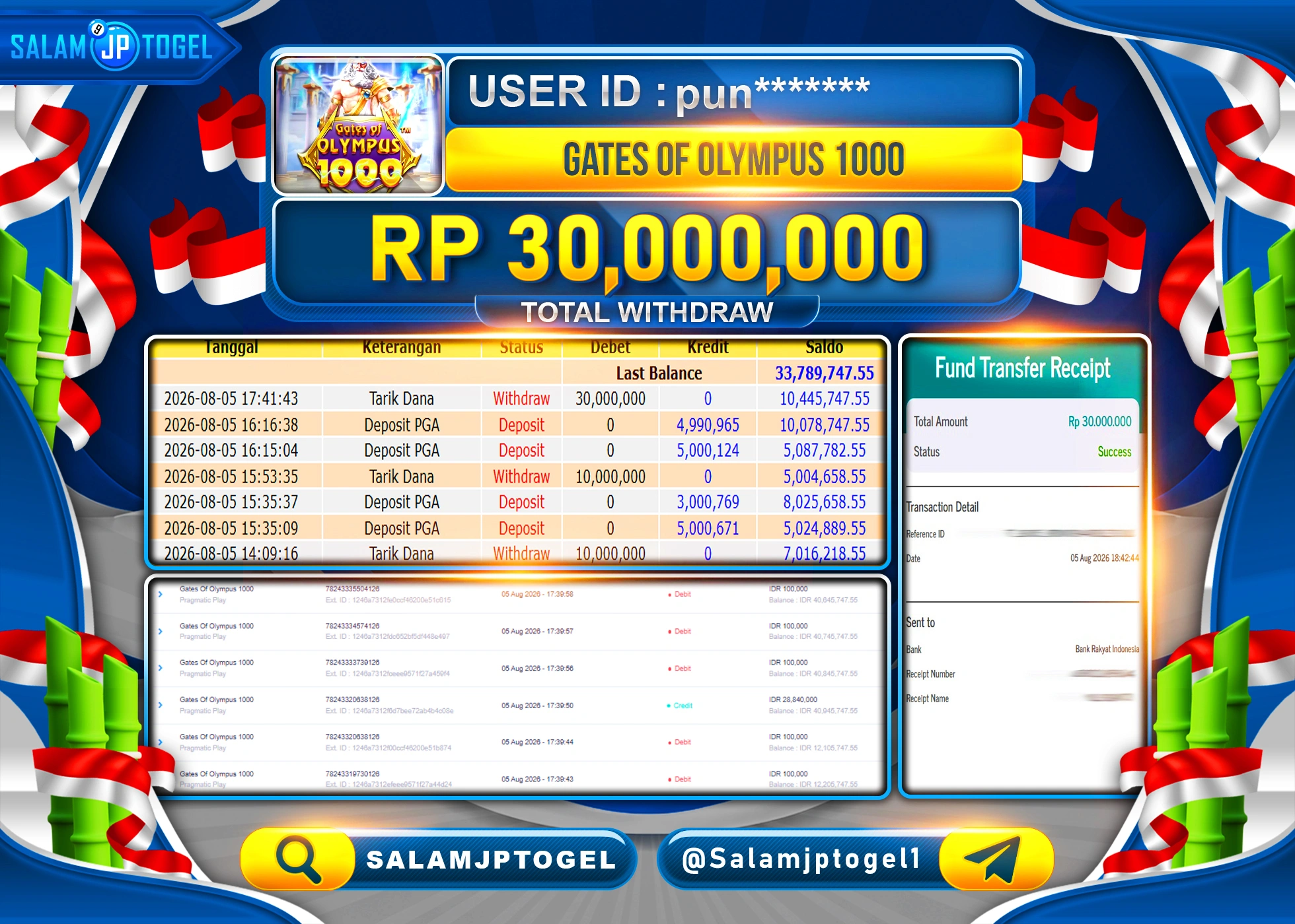 SALAMJPTOGEL JACKPOT MENANG SLOT GATES OF OLYMPUS 1000 Rp.30,000,000 - LUNAS