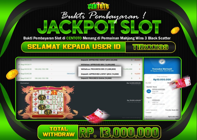 BUKTI JACKPOT LUNAS CENTOTO  RP 13.000.000,-LUNAS