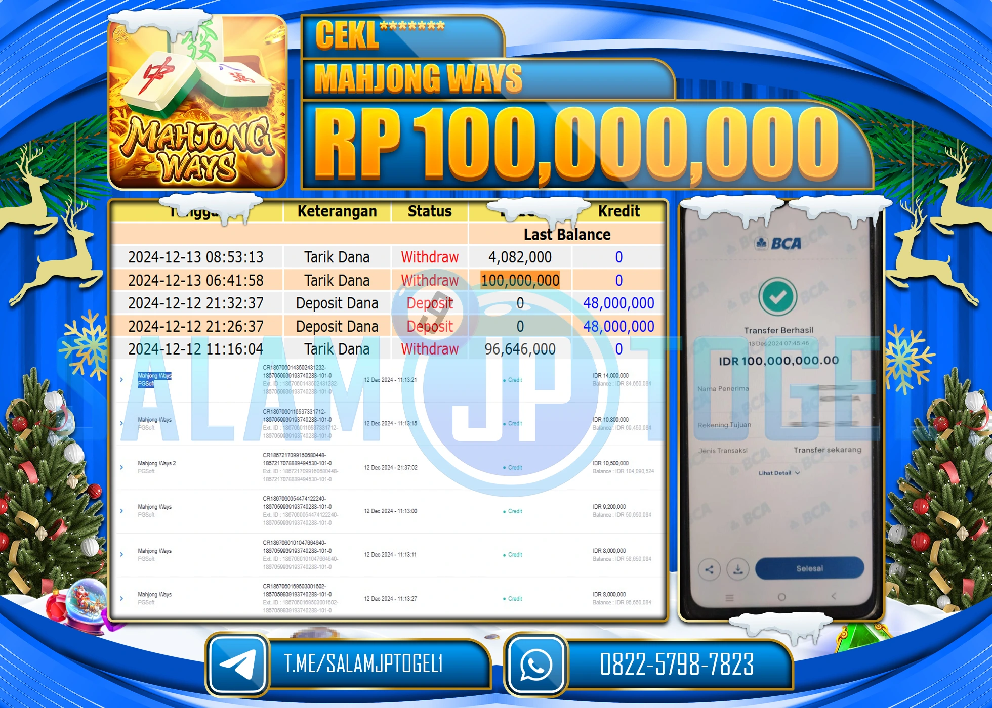 SALAMJPTOGEL MENANG SLOT MAHJONG WAYS Rp.100,000,000 LUNAS
