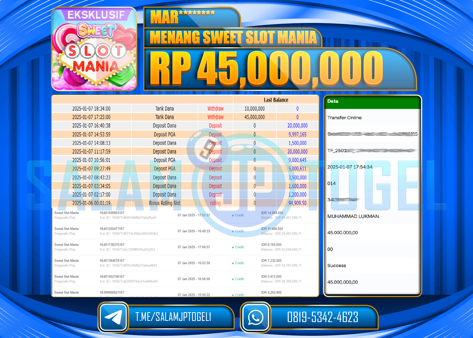 SALAMJPTOGEL MENANG SWEET SLOT MANIA Rp.45,000,000 LUNAS