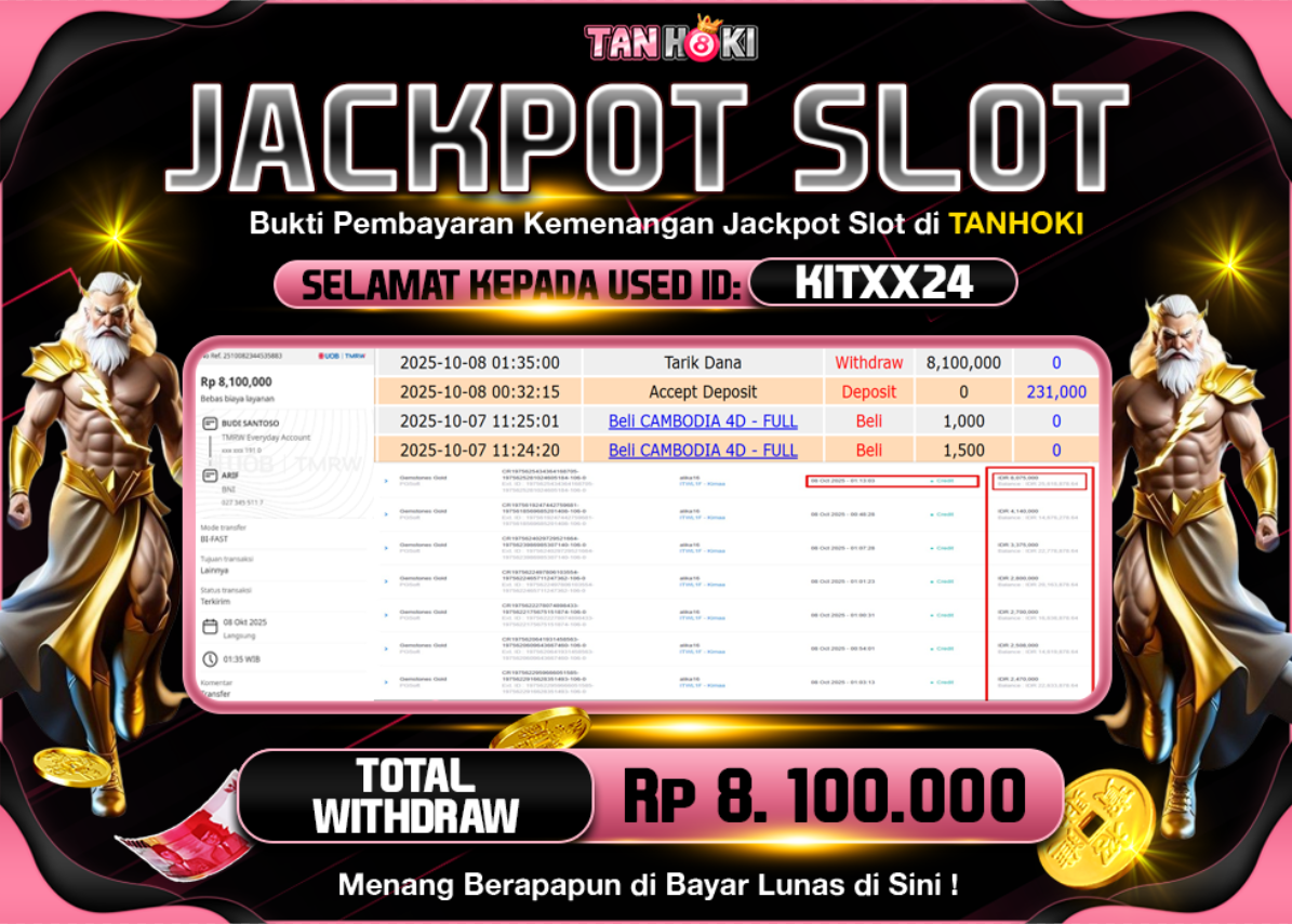 TANHOKI JACKPOT SLOT GEMSTONES GOL Rp.8.100.000,- LUNAS