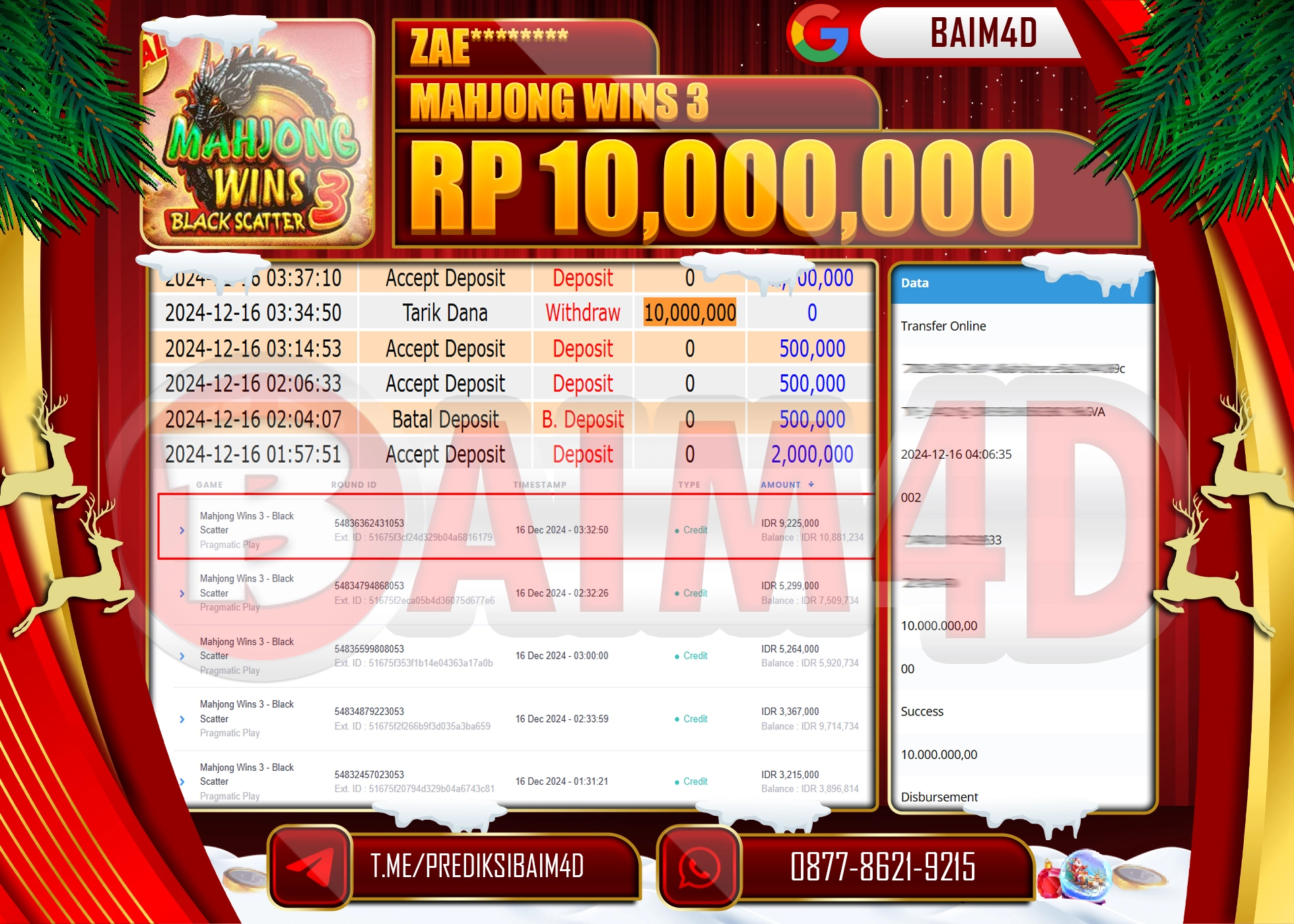 BAIM4D JACKPOT PRAGMATIC Mahjong Wins 3 Rp.10.000,000.- LUNAS