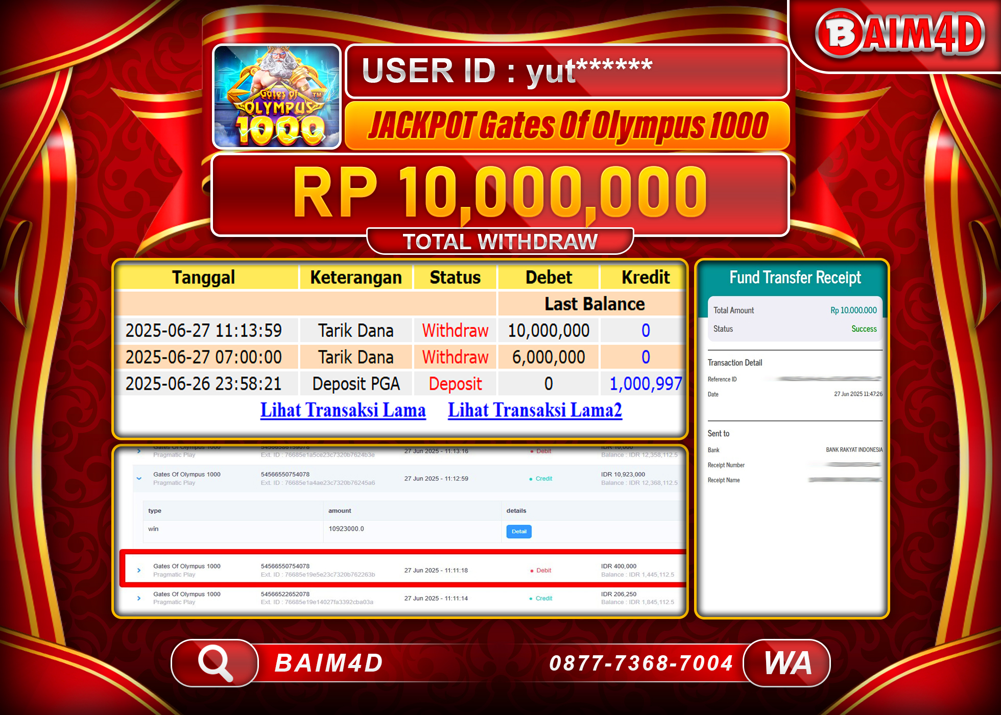 BAIM4D JACKPOT SLOT GATES OF OLYMPUS 1000 Rp.10,000,000.- LUNAS