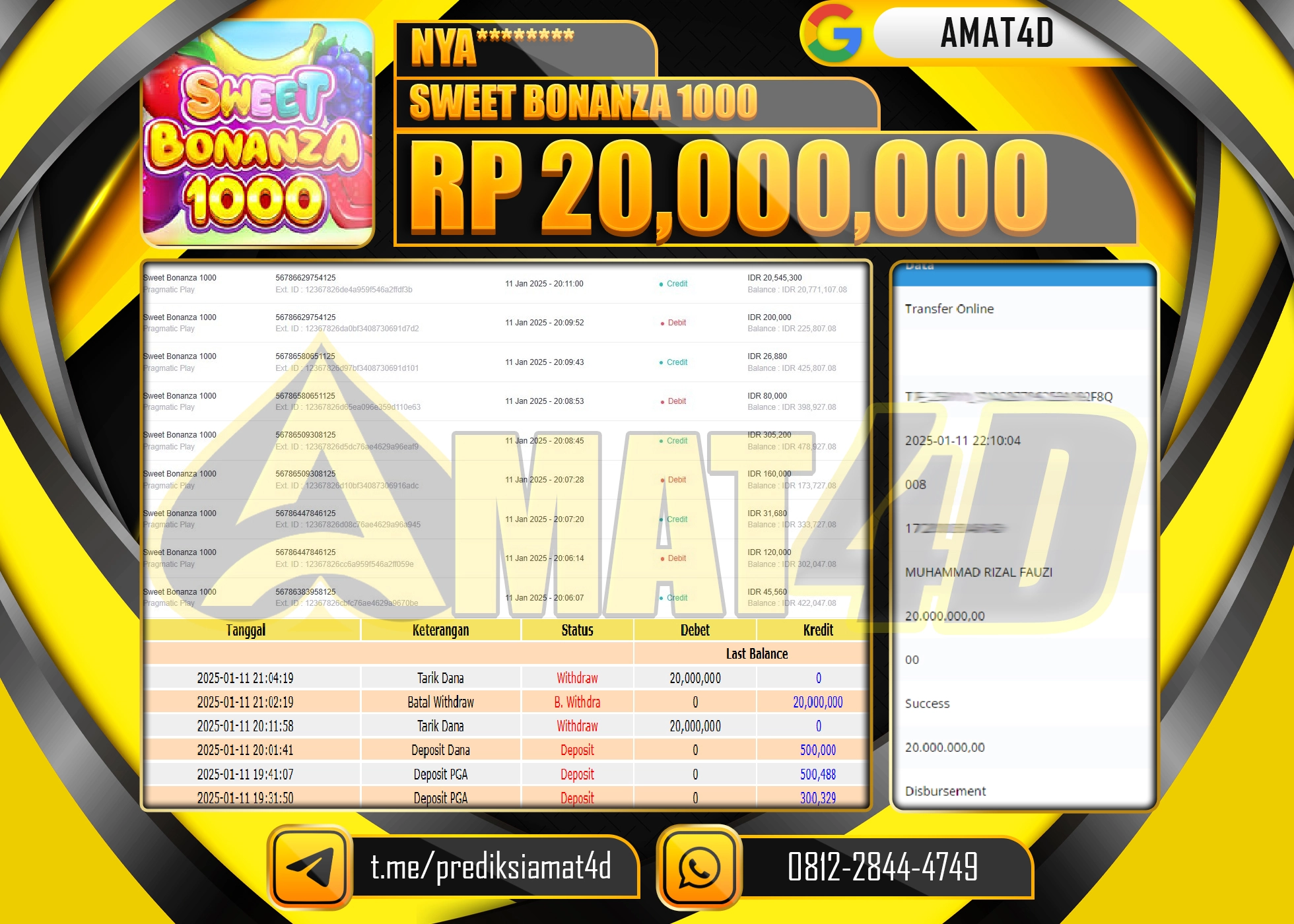 AMAT4D KEMENANGAN JACKPOT SWEET BONANZA Rp.20.000.000 BERHASIL DI BAYAR LUNAS