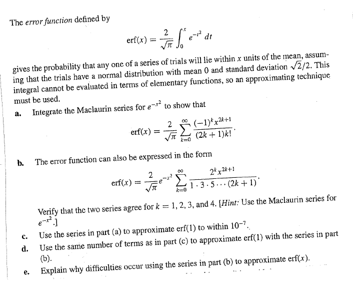 The error function defined by erf(x) = e- dt Jo gives | Chegg.com