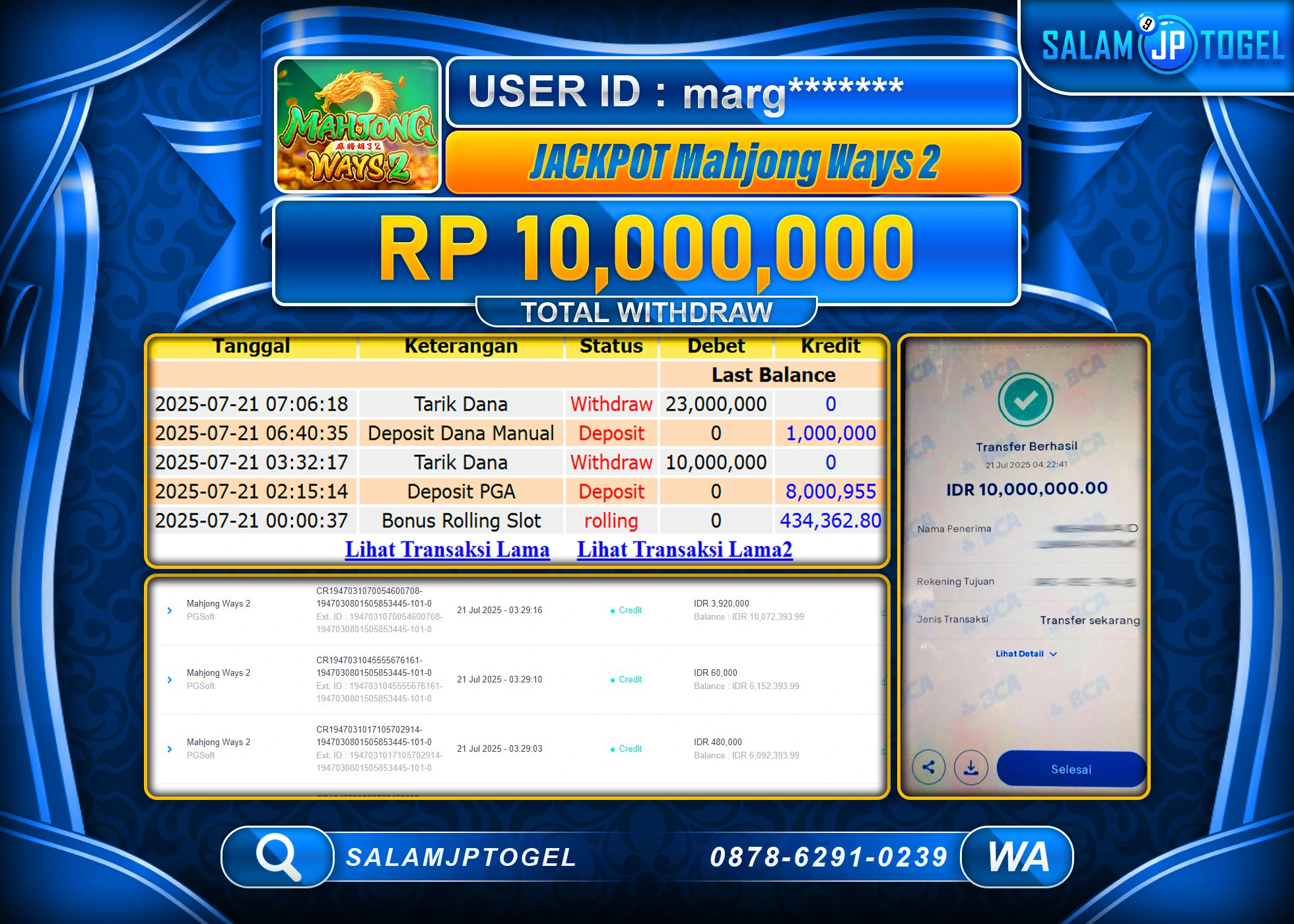SALAMJPTOGEL MENANG MAHJONG WAYS 2 PP Rp.10,000,000