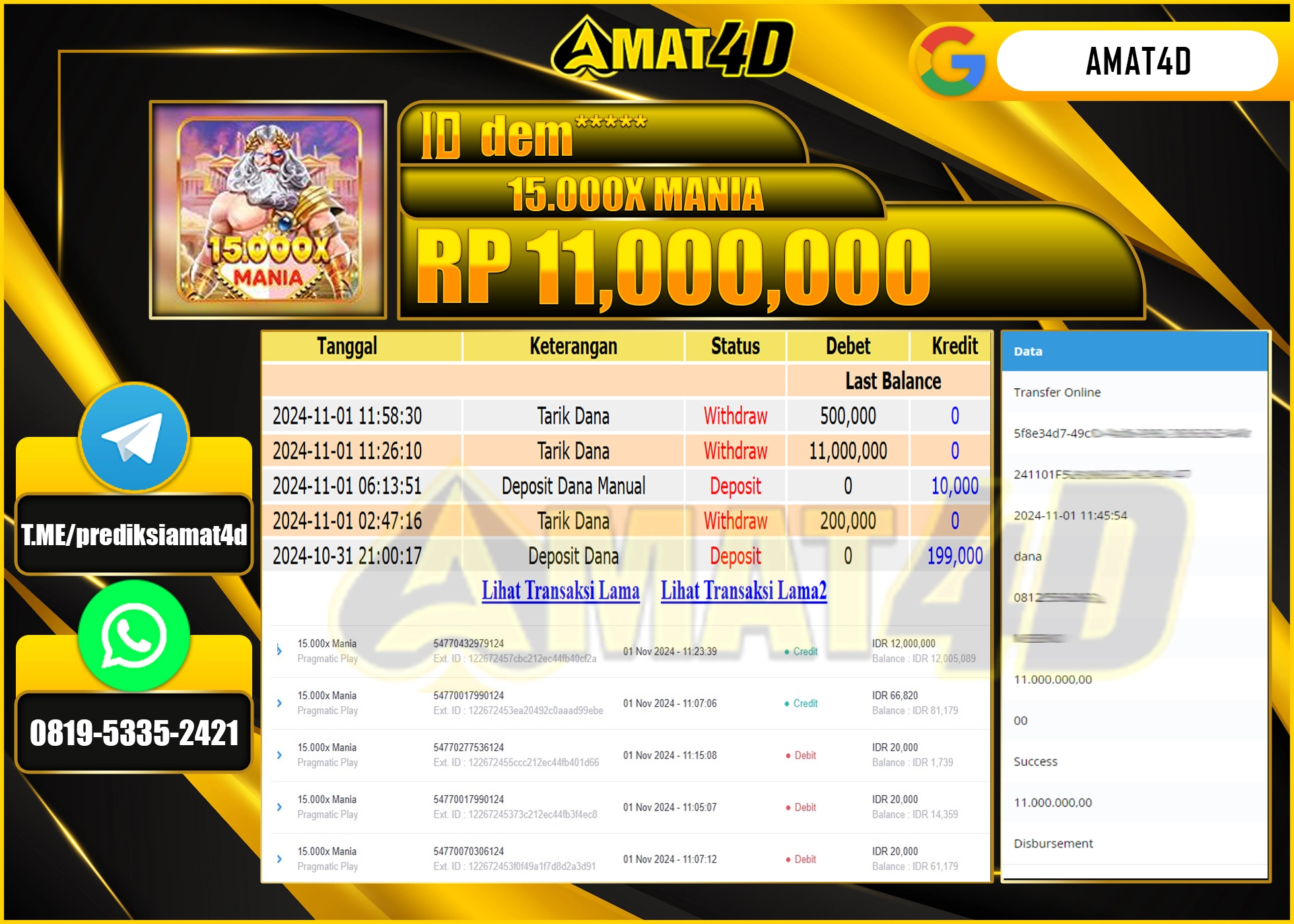 AMAT4D JACKPOT SLOT GAMES 15.000 X MANIA Rp.11.000.000 BERHASIL DI BAYAR LUNAS