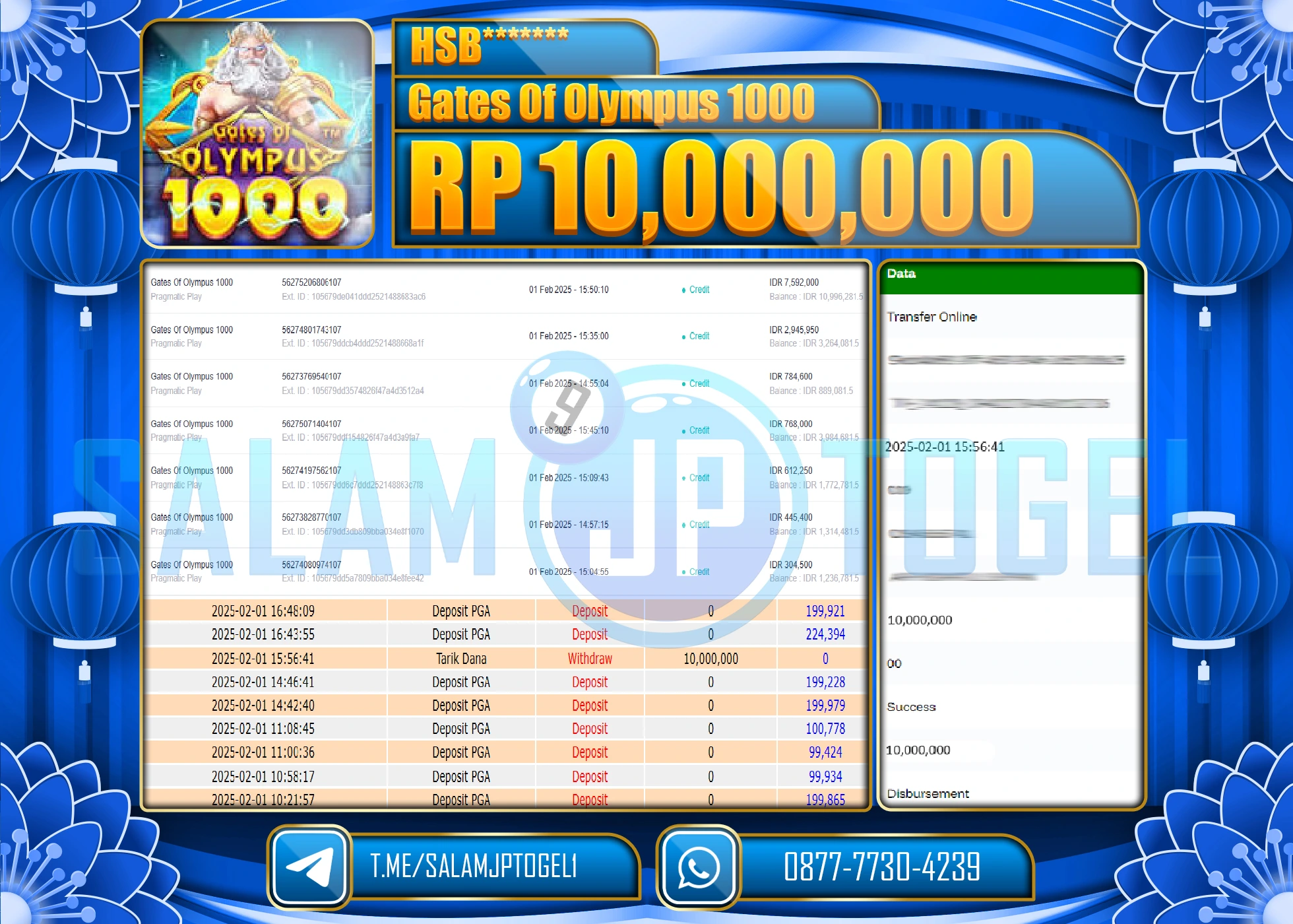 SALAMJPTOGEL MENANG GATES OF OLYMPUS 1000  Rp.10,000,000 LUNAS