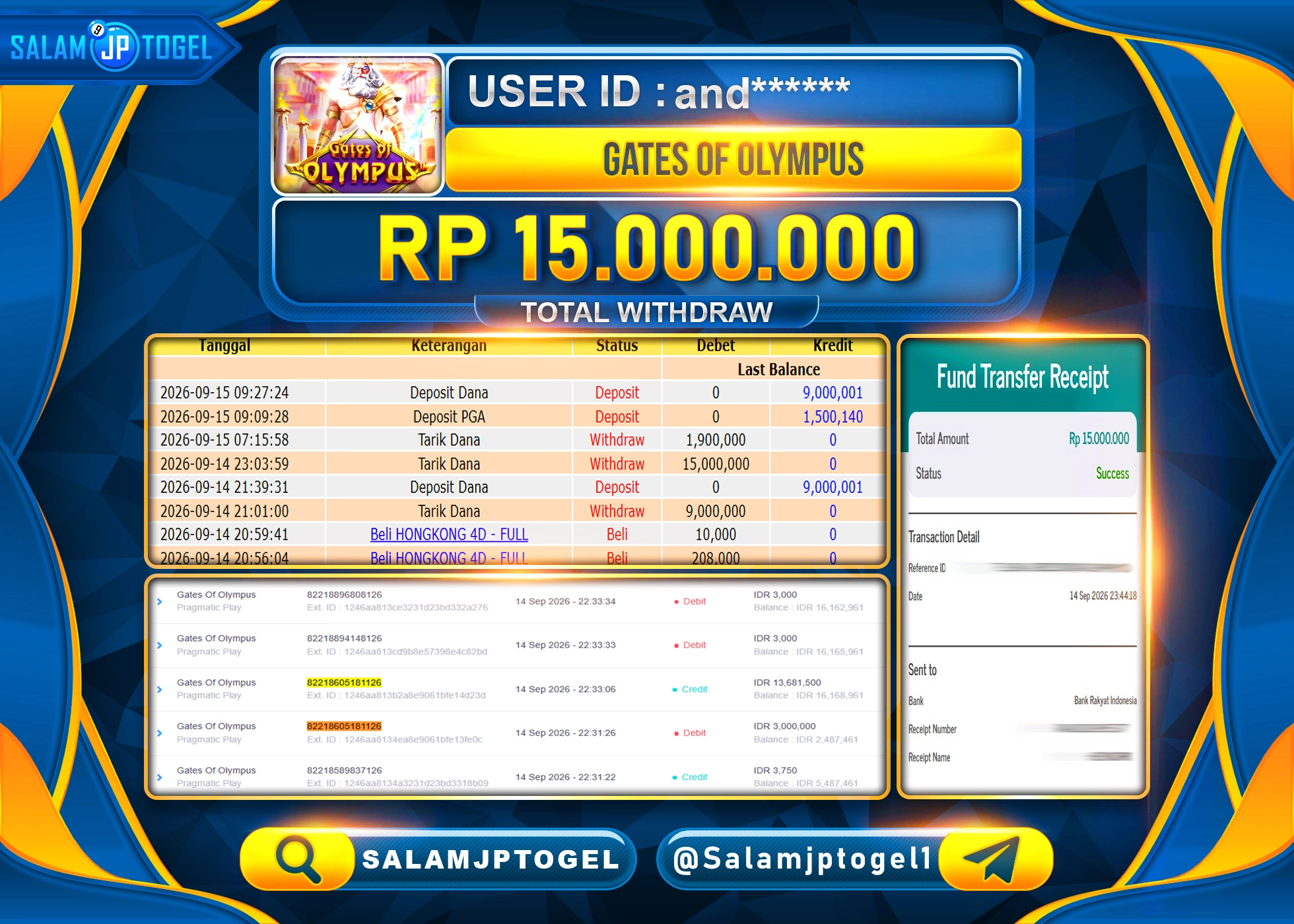 SALAMJPTOGEL JACKPOT MENANG SLOT GATES OLYMPUS Rp.15,000,000 - LUNAS