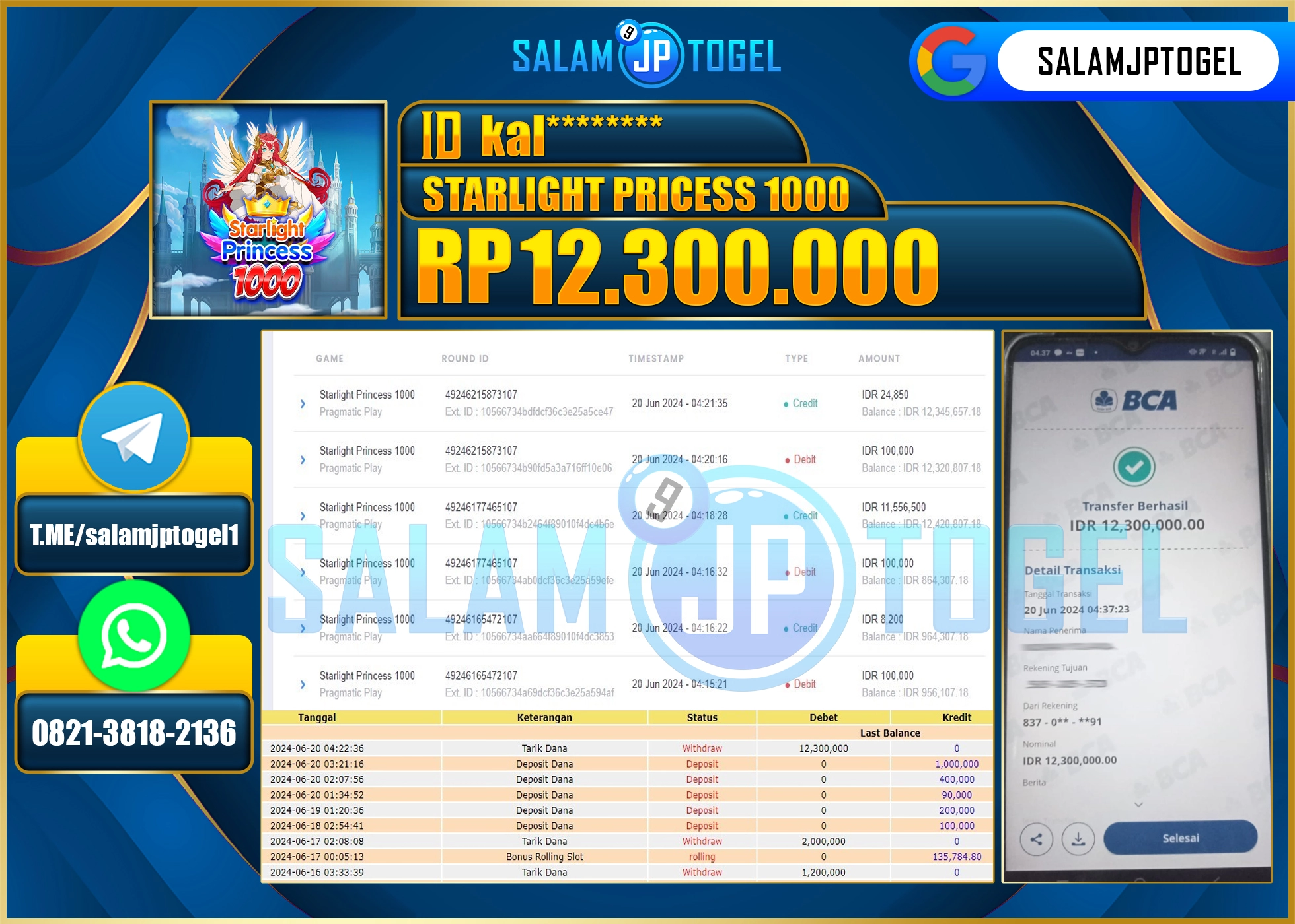 SALAMJPTOGEL MENANG STARLIGHT PRINCES 1000 RP. 12,300,000.,LUNAS