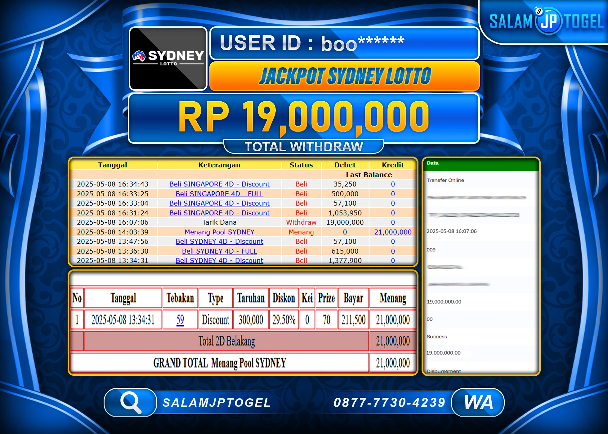 SALAMJPTOGEL MENANG SYDNEY LOTTO Rp.19,000,000 LUNAS