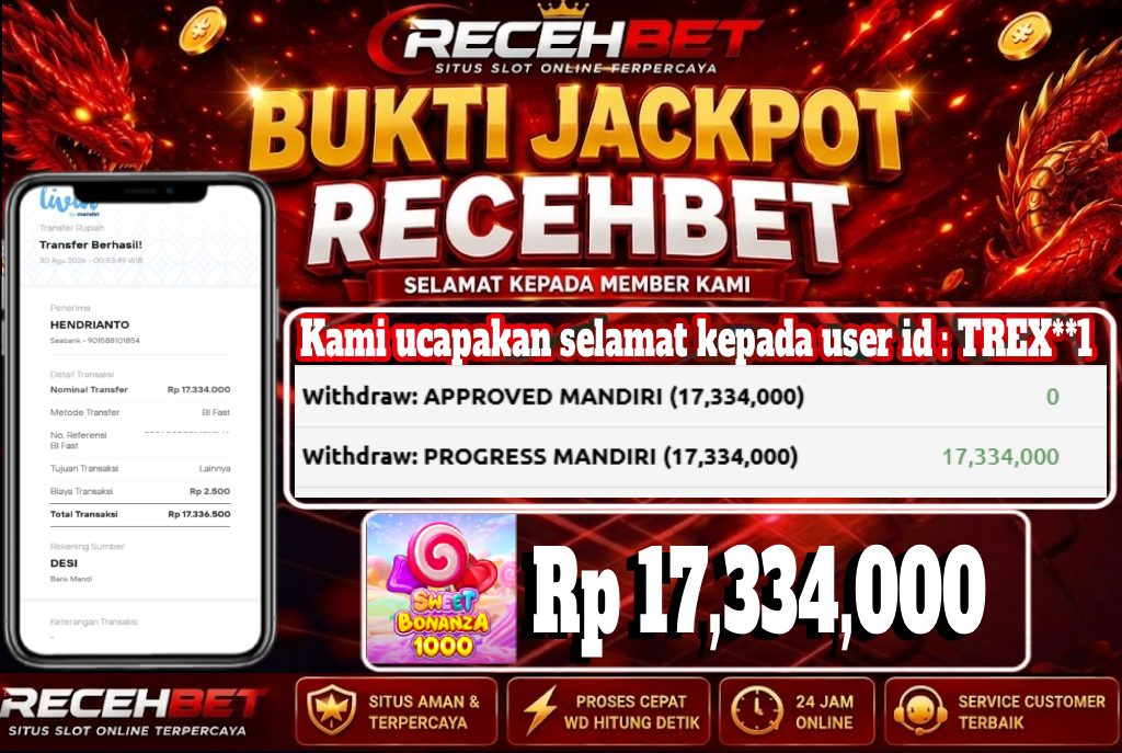 🏆 Terbukti Jackpot Sweet Bonanza x1000 Rp 17,334,000-, Di RECEHBET 🏆