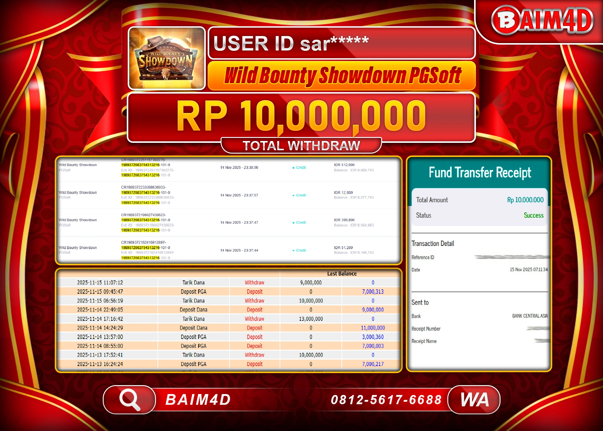 BAIM4D JACKPOT SLOT WILD BOUNTY SHOWDOWN Rp.10,000,000 - LUNAS
