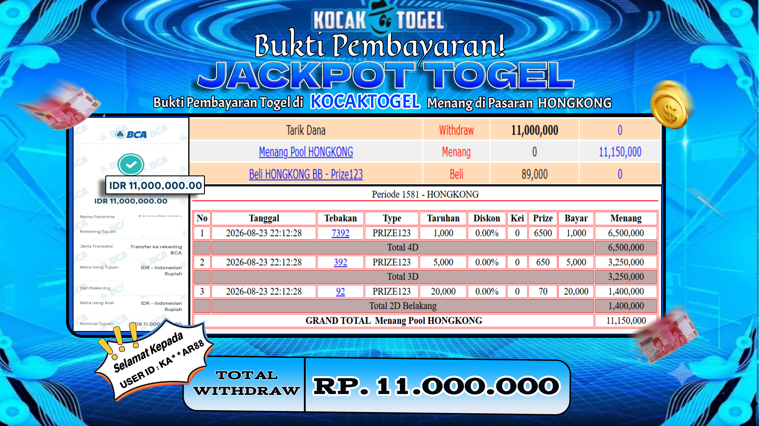 🏆 BUKTI KEMENANGAN TOGEL HONGKONG MEMBER KOCAKTOGEL  🏆