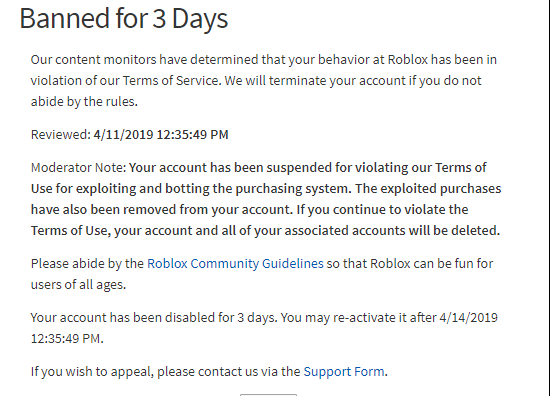 Just Got Banned - banned for 14 days on roblox