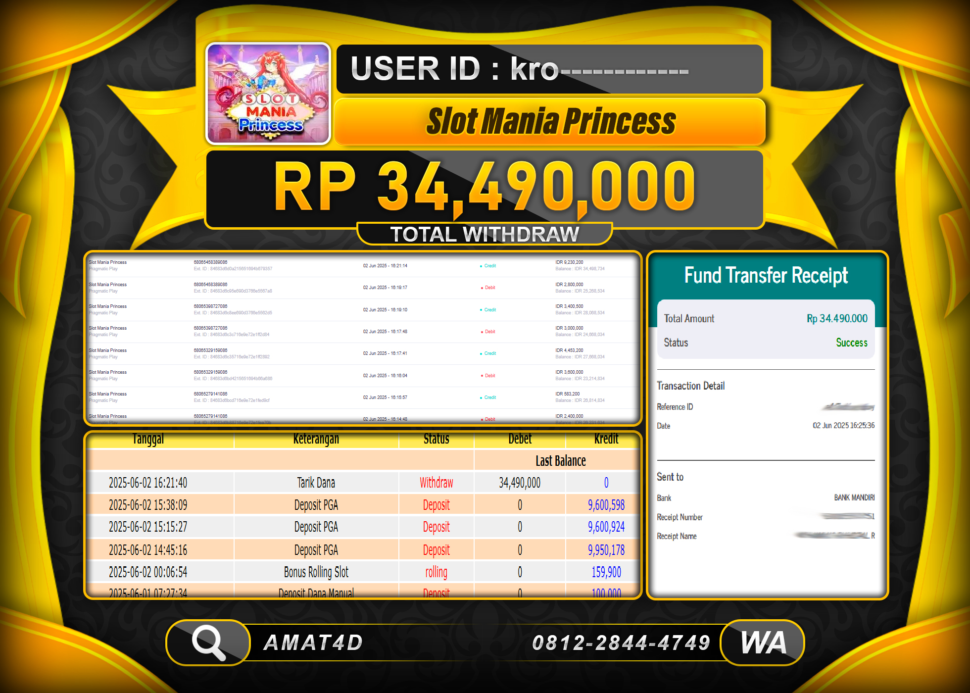 AMAT4D KEMENANGAN SLOT MANIA PRINCESS  Rp.34.490.000 BERHASIL TERBAYAR LUNAS