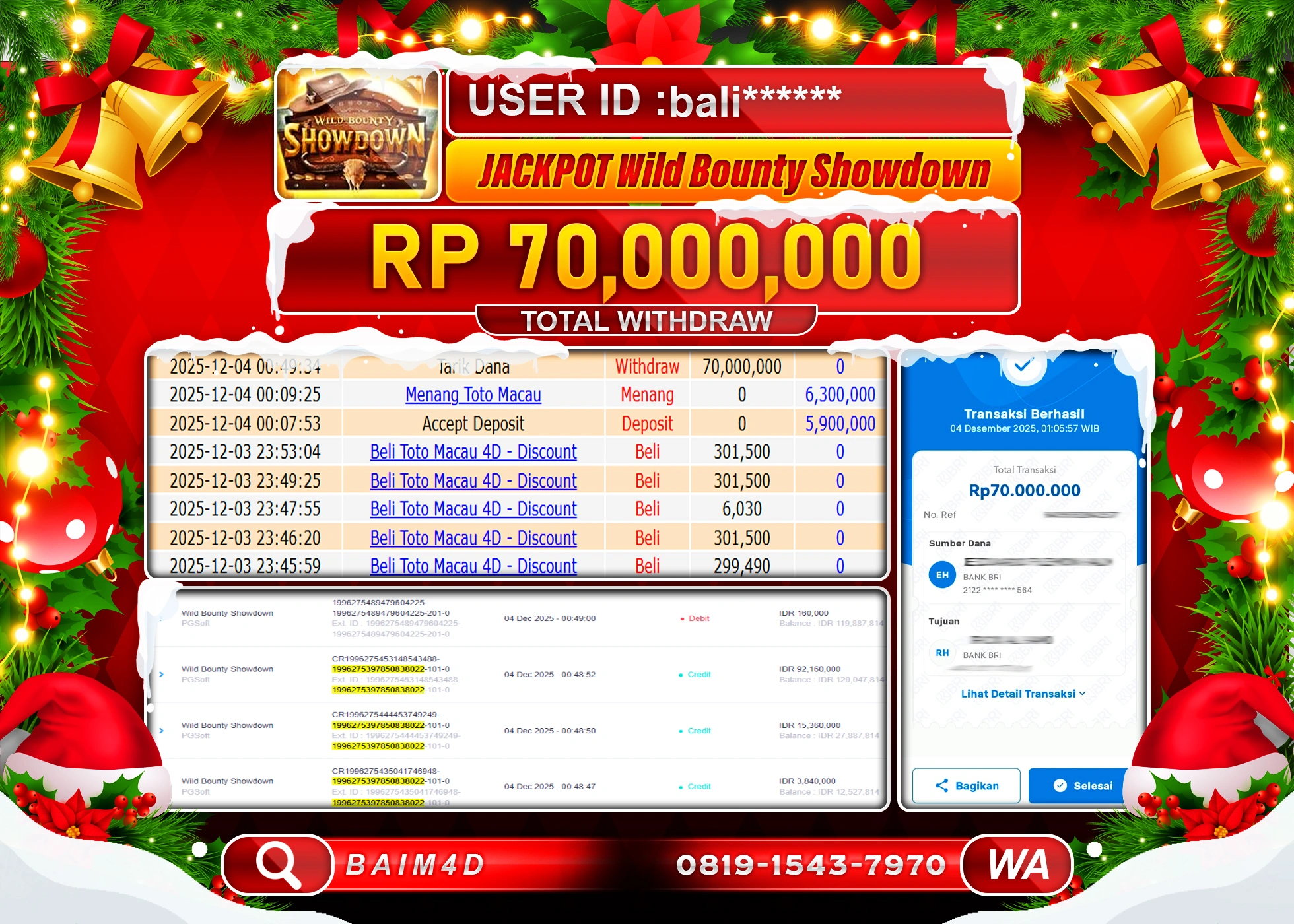 BAIM4D JACKPOT  SLOT WILD BOUNTYSHOWDOWN  Rp.70,000,000 - LUNAS