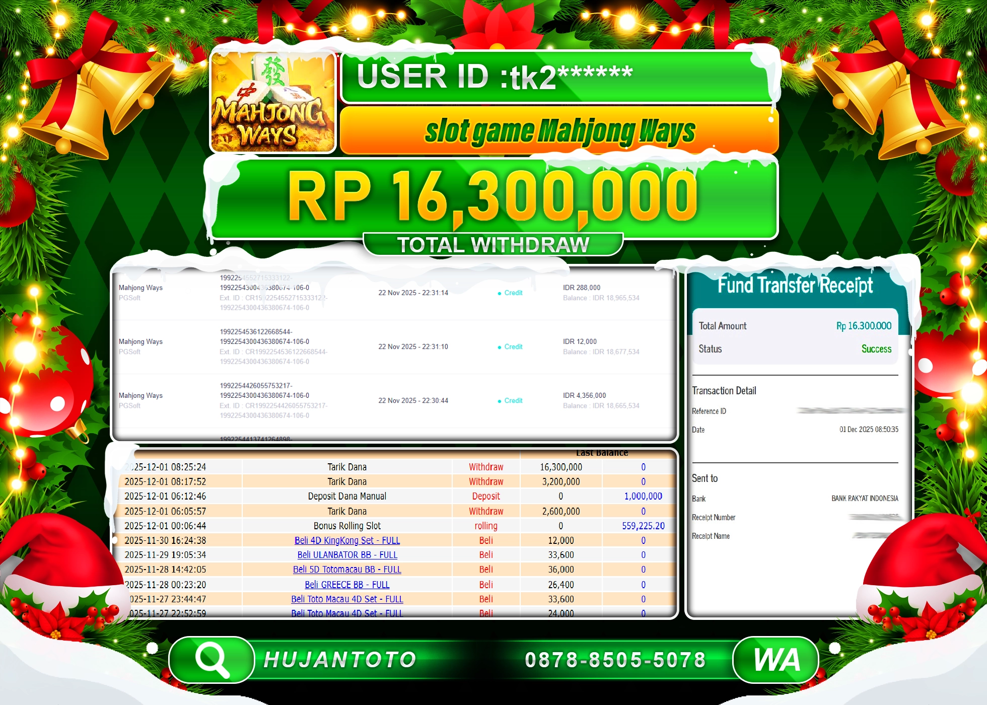 HUJANTOTO - BUKTI JACKPOT MENANG SLOT MAHJONG WAYS Rp.16,300,000 - TERBAYAR LUNAS