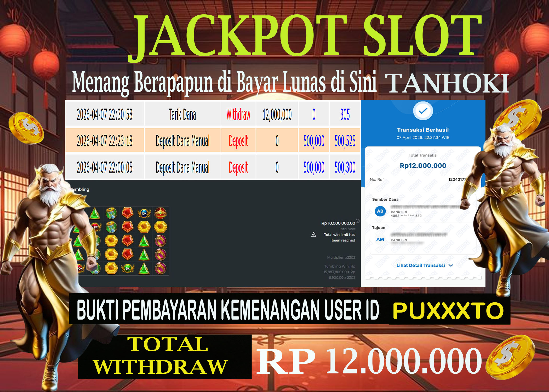 TANHOKI JACKPOTSLOT GATES OF OLYMPUS 1000 Rp.12.000.000,- LUNAS