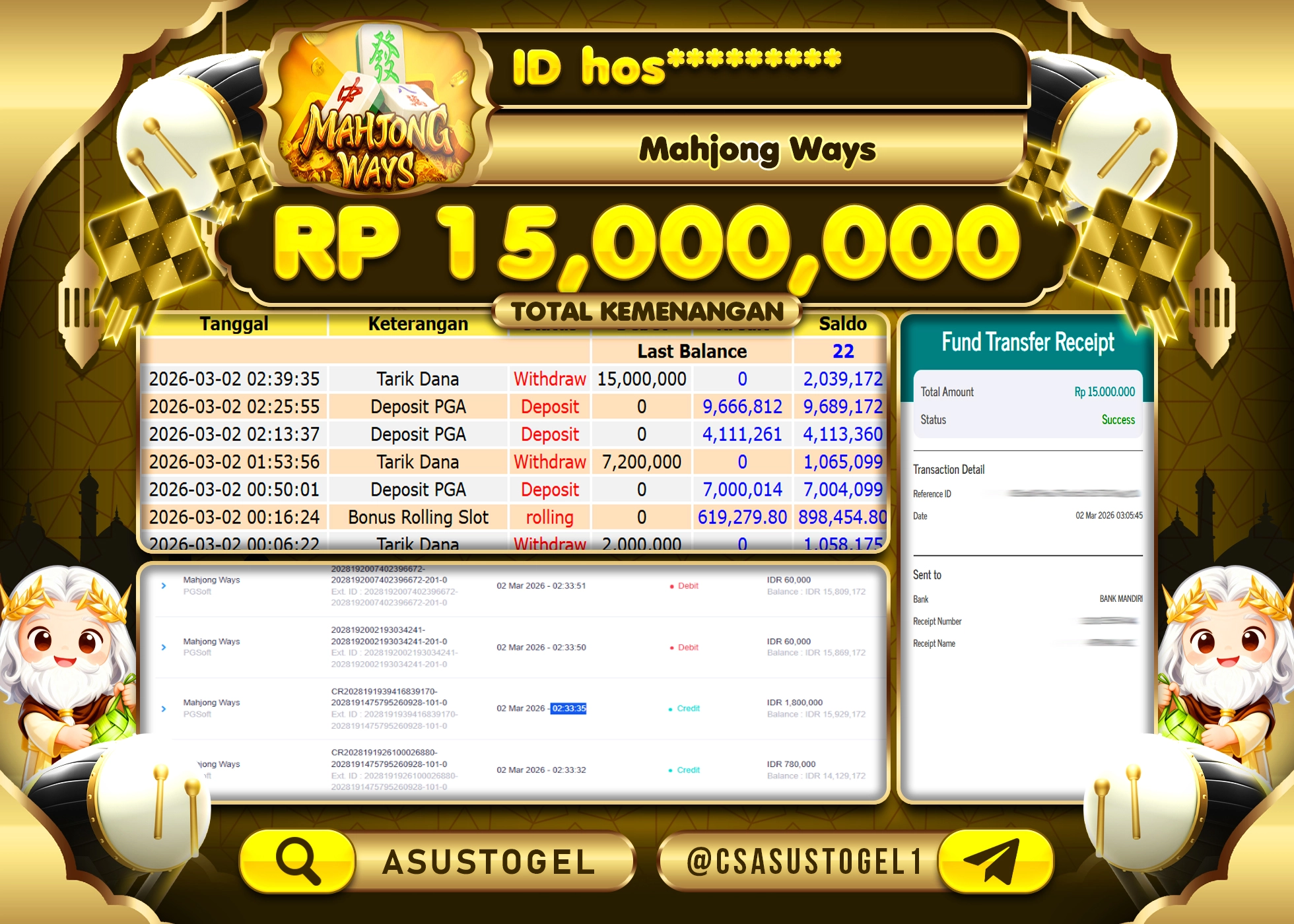 ASUSTOGEL KEMENANGAN DI SLOT MAHJONG WAYS SEBESAR 15,000,000 - RUPIAH LUNAS