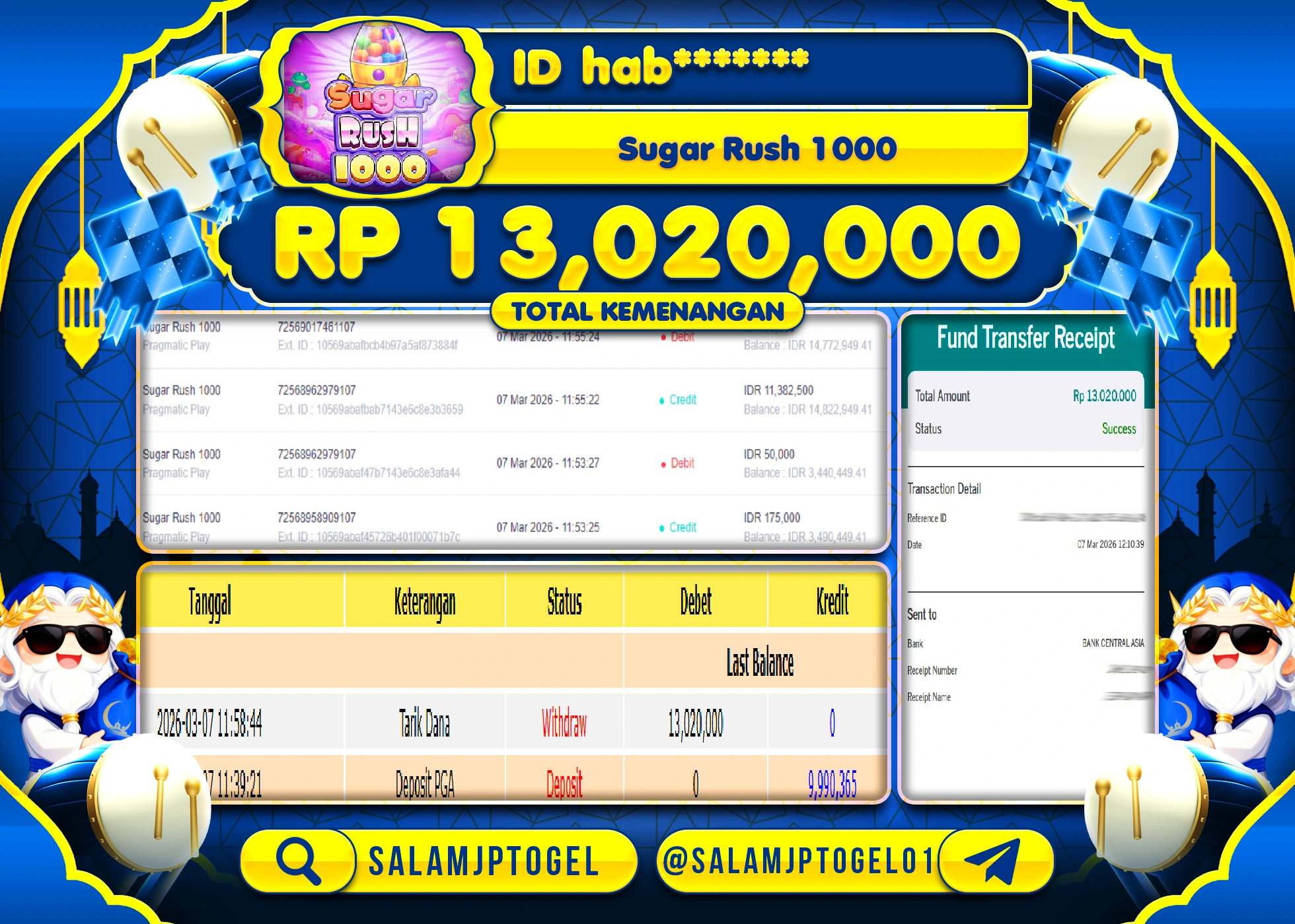 SALAMJPTOGEL JACKPOT Sugar Rush 1000(Pragmatic Play) Rp.13,020,000- LUNAS